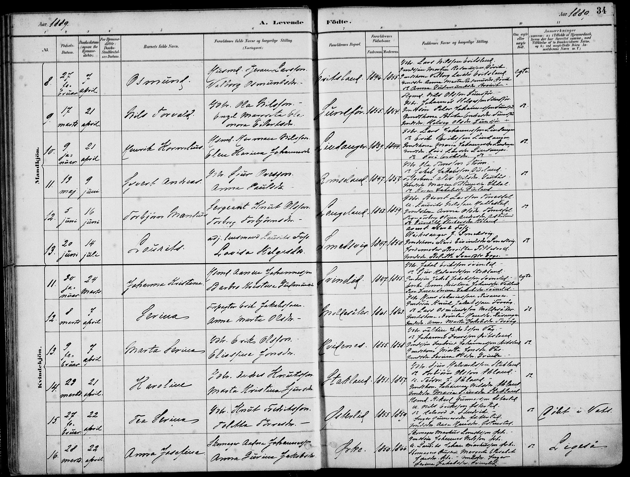 Skjold sokneprestkontor, AV/SAST-A-101847/H/Ha/Haa/L0010: Parish register (official) no. A 10, 1882-1897, p. 34