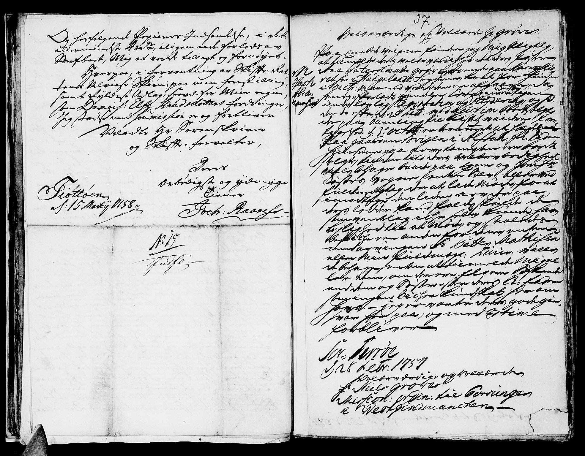 Helgeland sorenskriveri, AV/SAT-A-0004/3/3A/L0041: Konseptprotokoll 26, 1758, p. 36b-37a