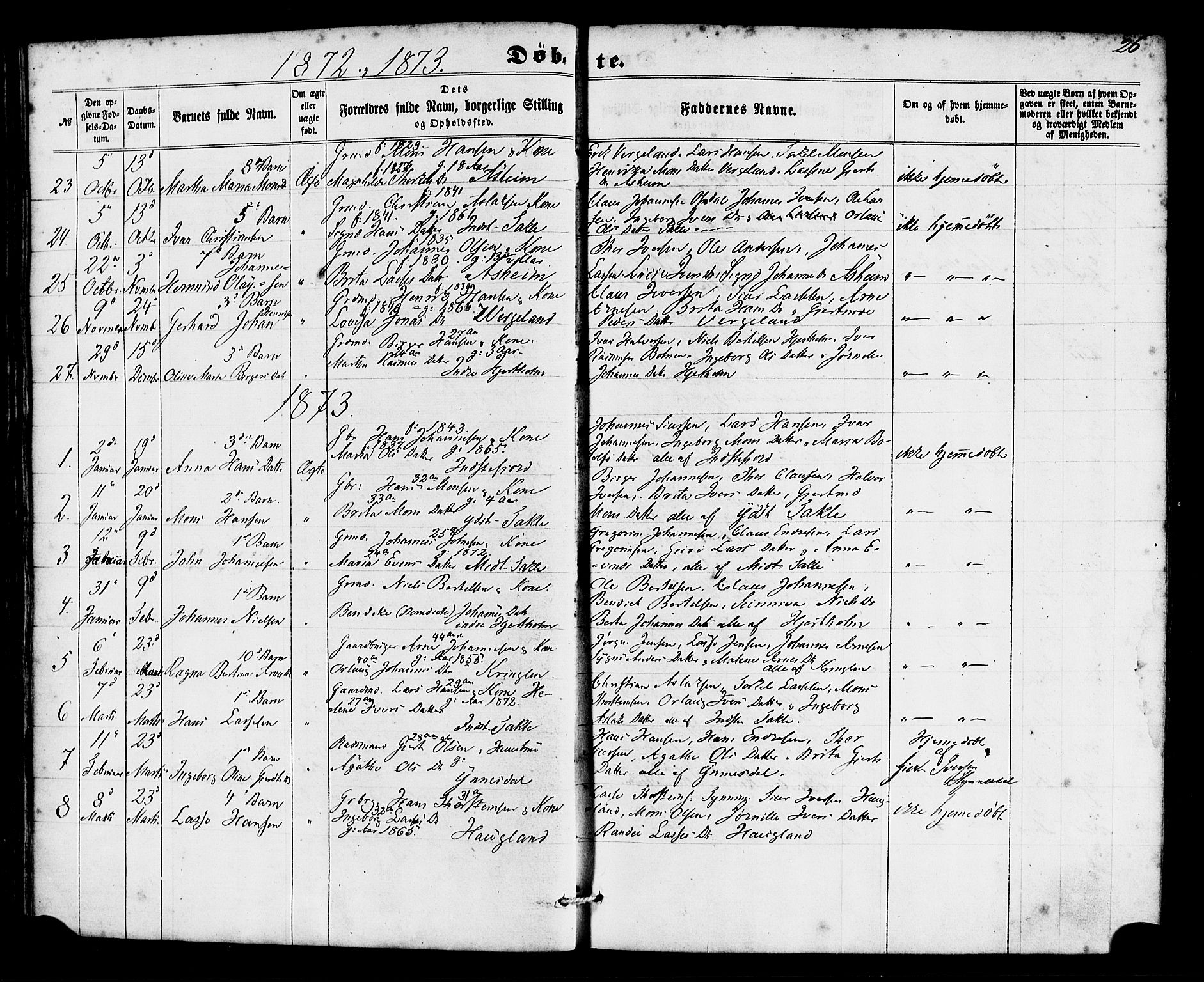 Gulen sokneprestembete, AV/SAB-A-80201/H/Haa/Haac/L0001: Parish register (official) no. C 1, 1859-1881, p. 26