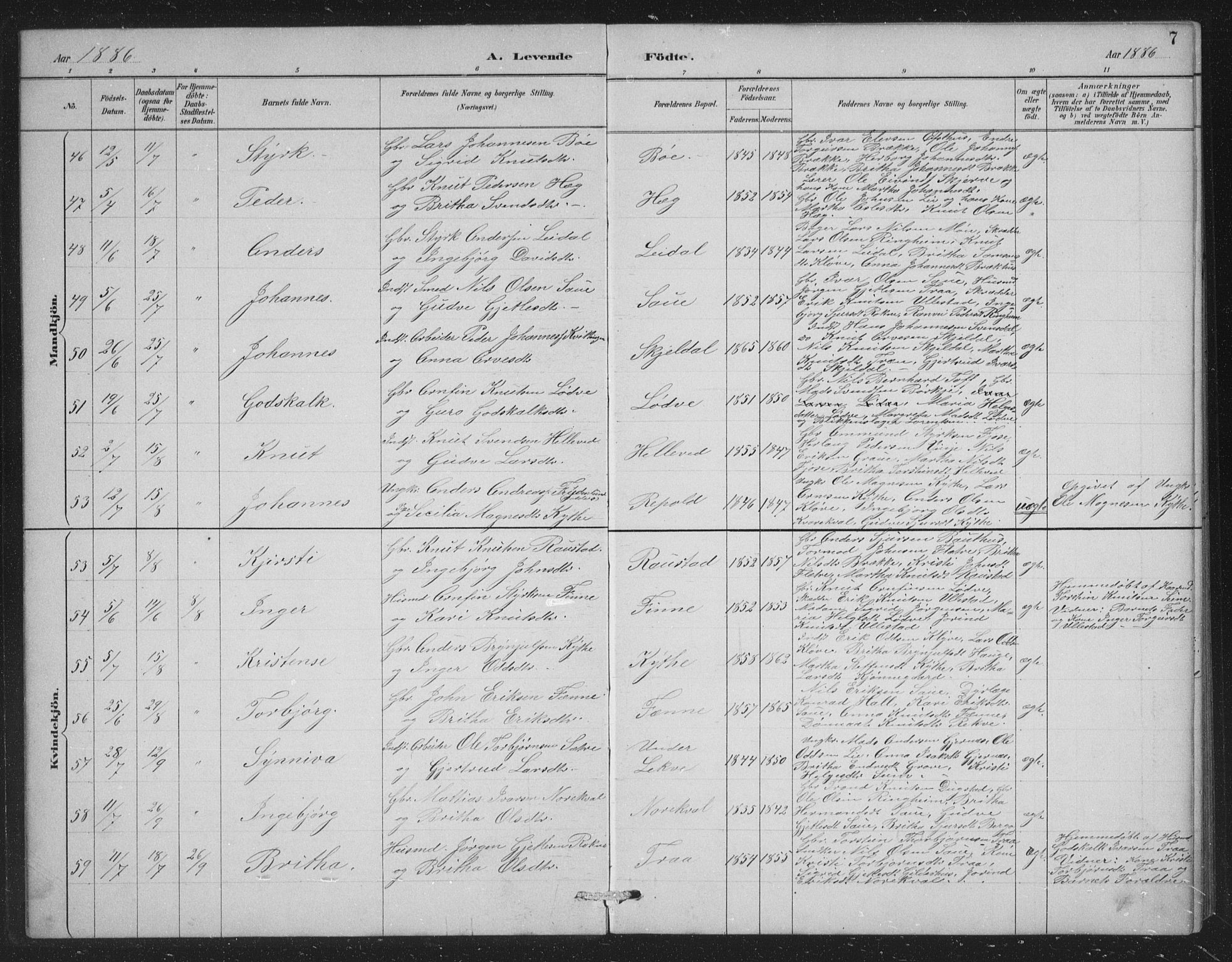 Voss sokneprestembete, SAB/A-79001/H/Hab: Parish register (copy) no. C 1, 1886-1899, p. 7