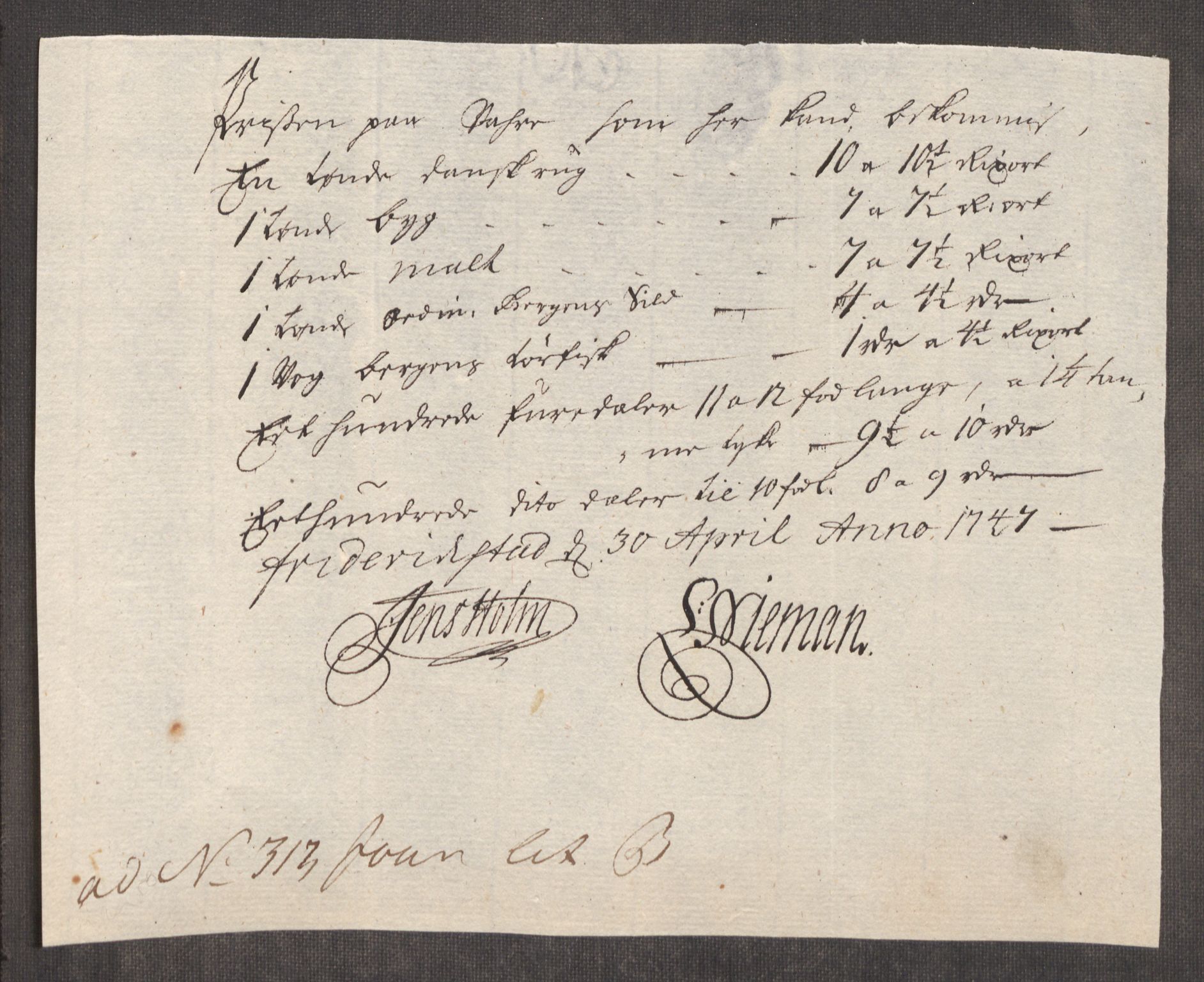 Rentekammeret inntil 1814, Realistisk ordnet avdeling, AV/RA-EA-4070/Oe/L0003: [Ø1]: Priskuranter, 1745-1748, p. 471