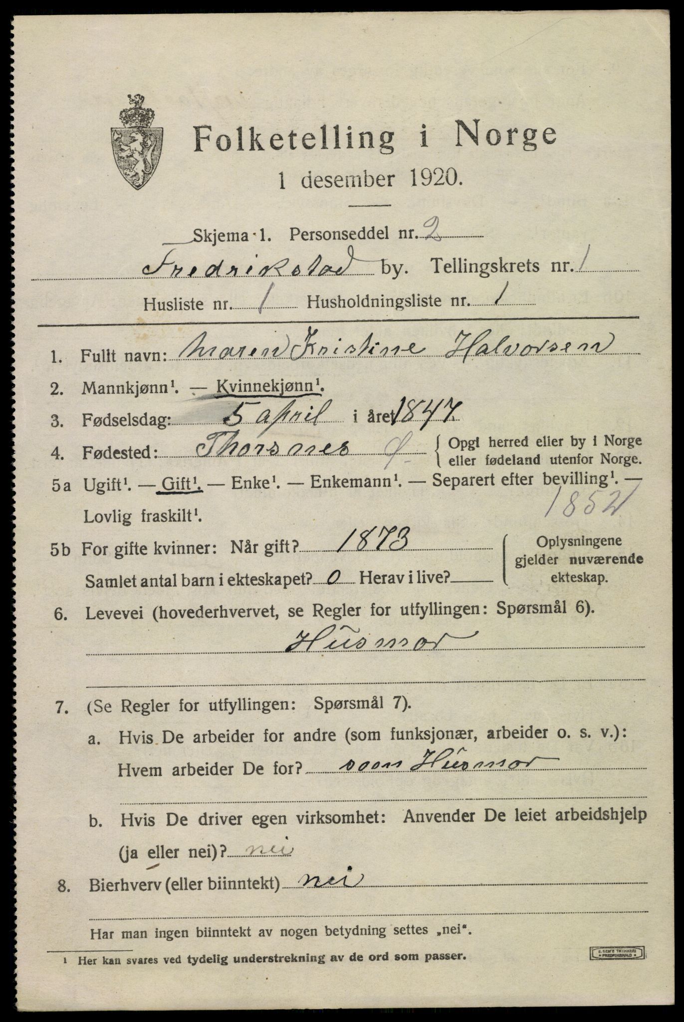 SAO, 1920 census for Fredrikstad, 1920, p. 11431