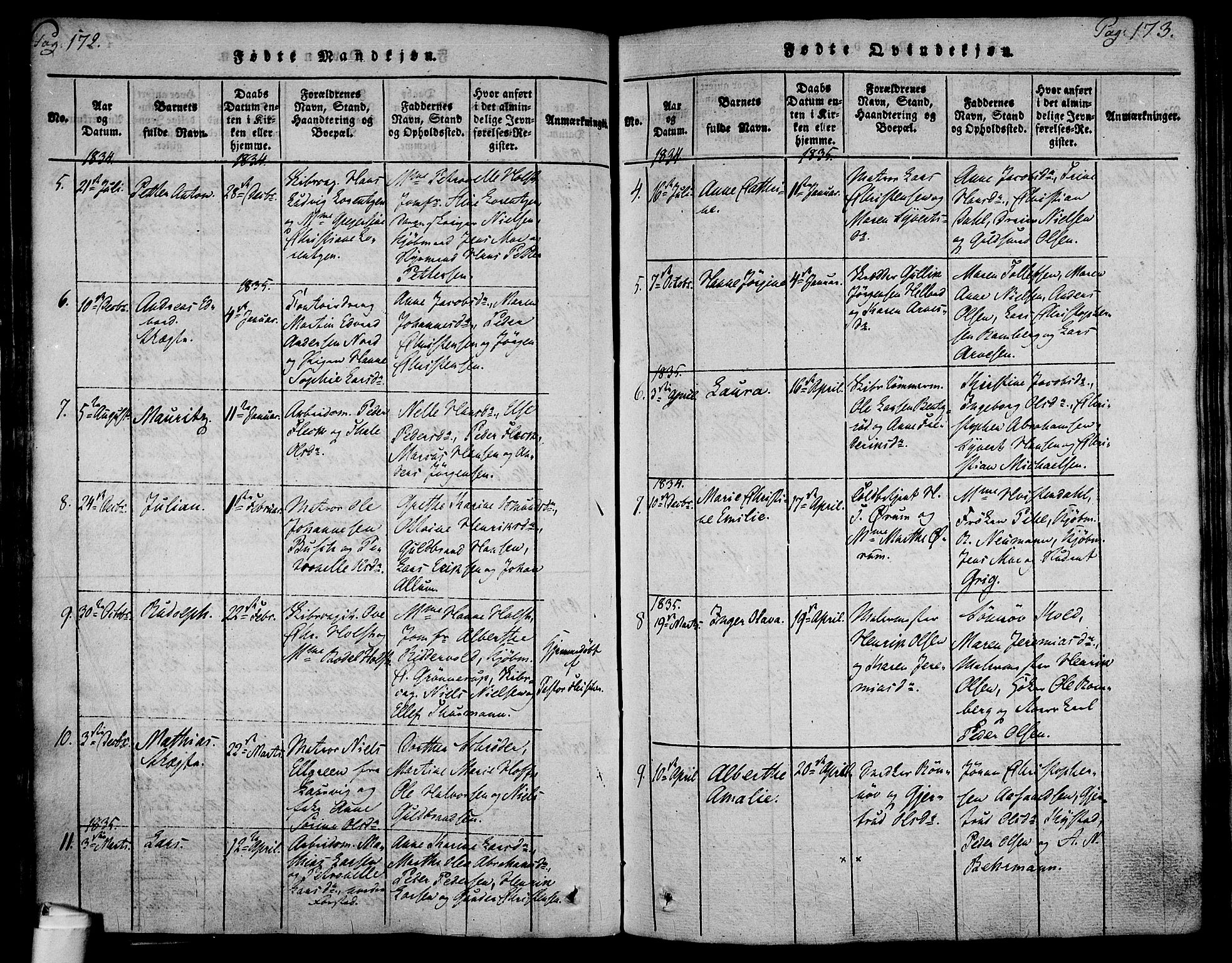 Holmestrand kirkebøker, AV/SAKO-A-346/F/Fa/L0001: Parish register (official) no. 1, 1814-1840, p. 172-173