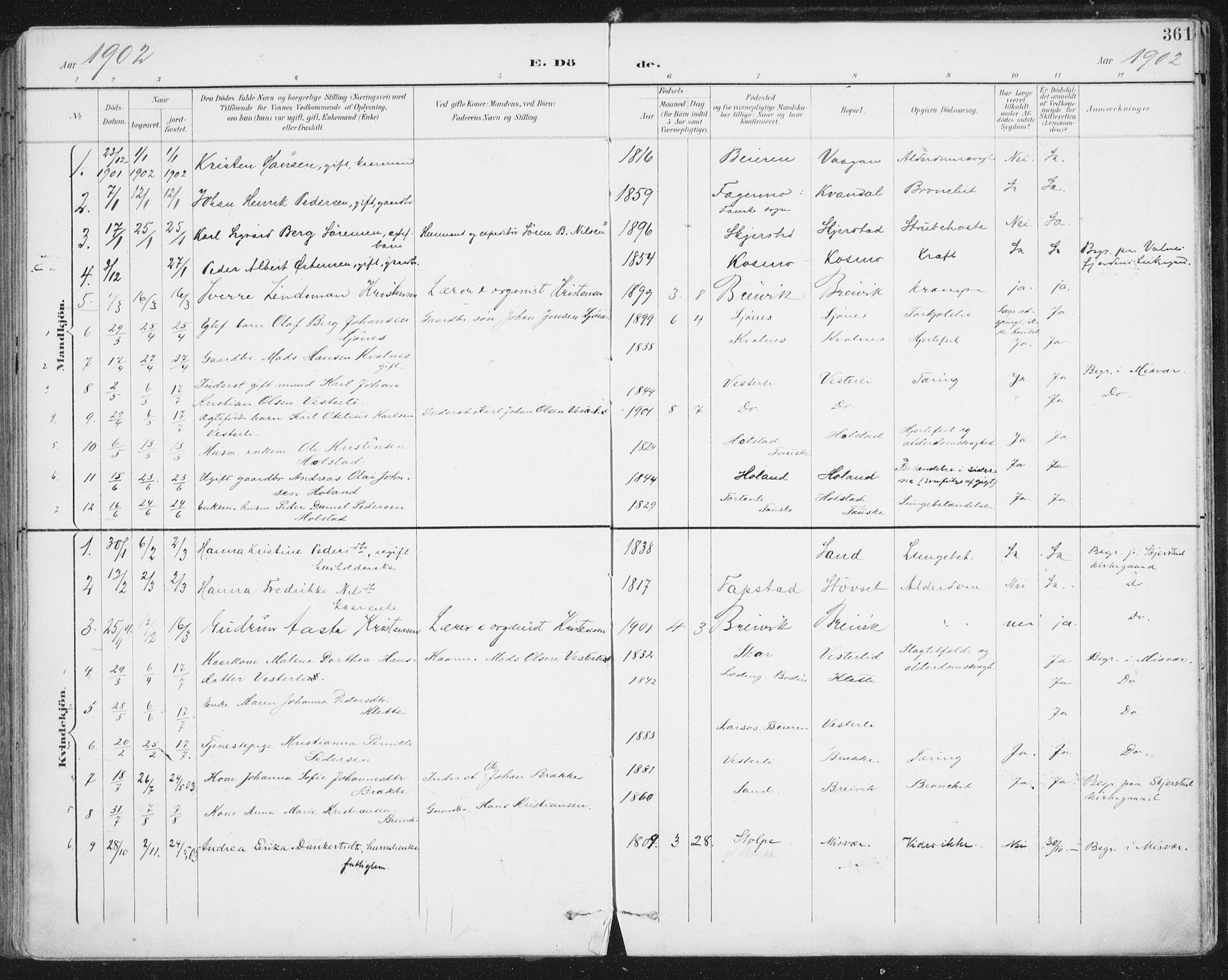 Ministerialprotokoller, klokkerbøker og fødselsregistre - Nordland, SAT/A-1459/852/L0741: Parish register (official) no. 852A11, 1894-1917, p. 361