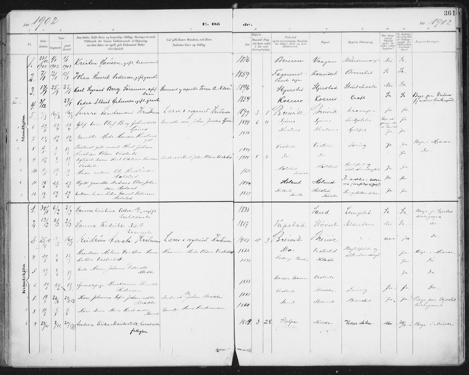 Ministerialprotokoller, klokkerbøker og fødselsregistre - Nordland, AV/SAT-A-1459/852/L0741: Parish register (official) no. 852A11, 1894-1917, p. 361