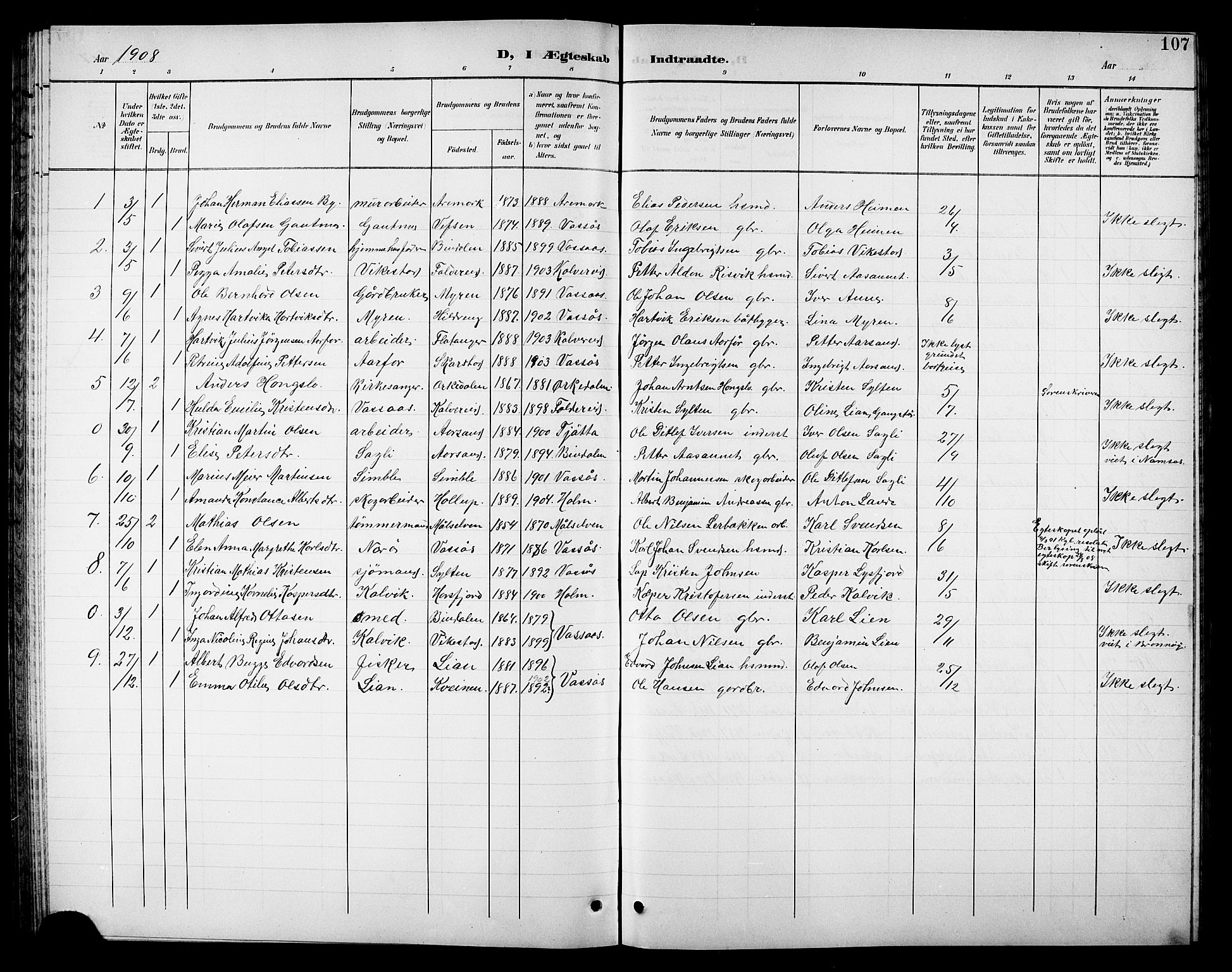 Ministerialprotokoller, klokkerbøker og fødselsregistre - Nordland, SAT/A-1459/810/L0161: Parish register (copy) no. 810C04, 1897-1910, p. 107