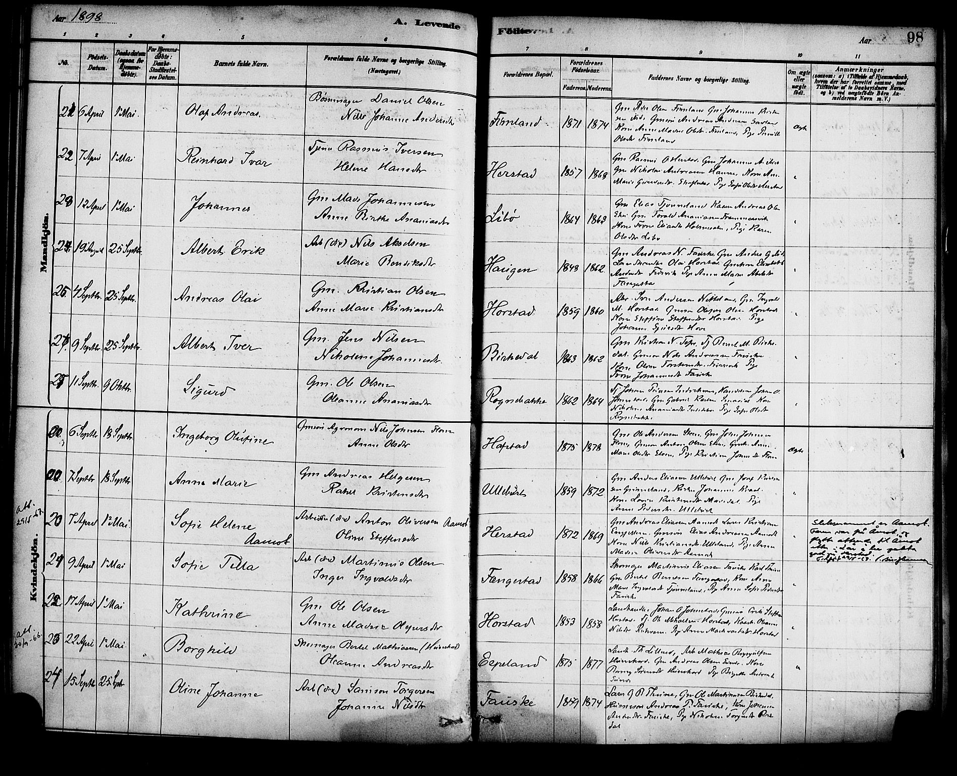 Førde sokneprestembete, AV/SAB-A-79901/H/Haa/Haad/L0001: Parish register (official) no. D 1, 1881-1898, p. 98