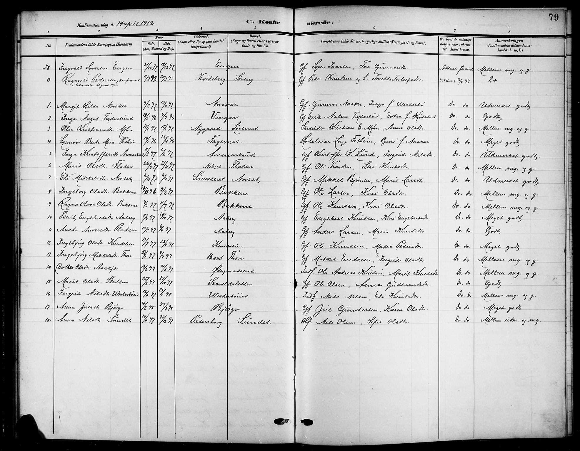 Nord-Aurdal prestekontor, SAH/PREST-132/H/Ha/Hab/L0012: Parish register (copy) no. 12, 1907-1920, p. 79