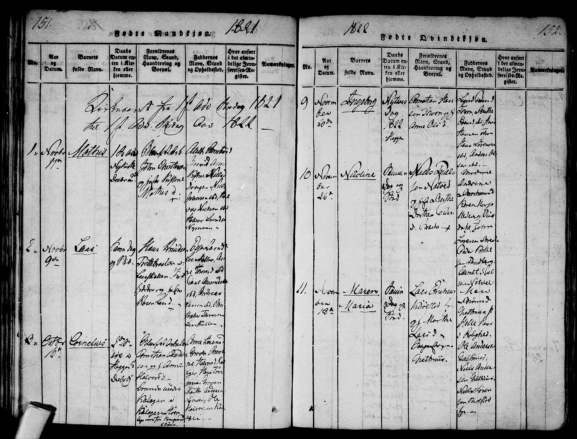 Modum kirkebøker, AV/SAKO-A-234/F/Fa/L0004: Parish register (official) no. 4, 1818-1824, p. 151-152