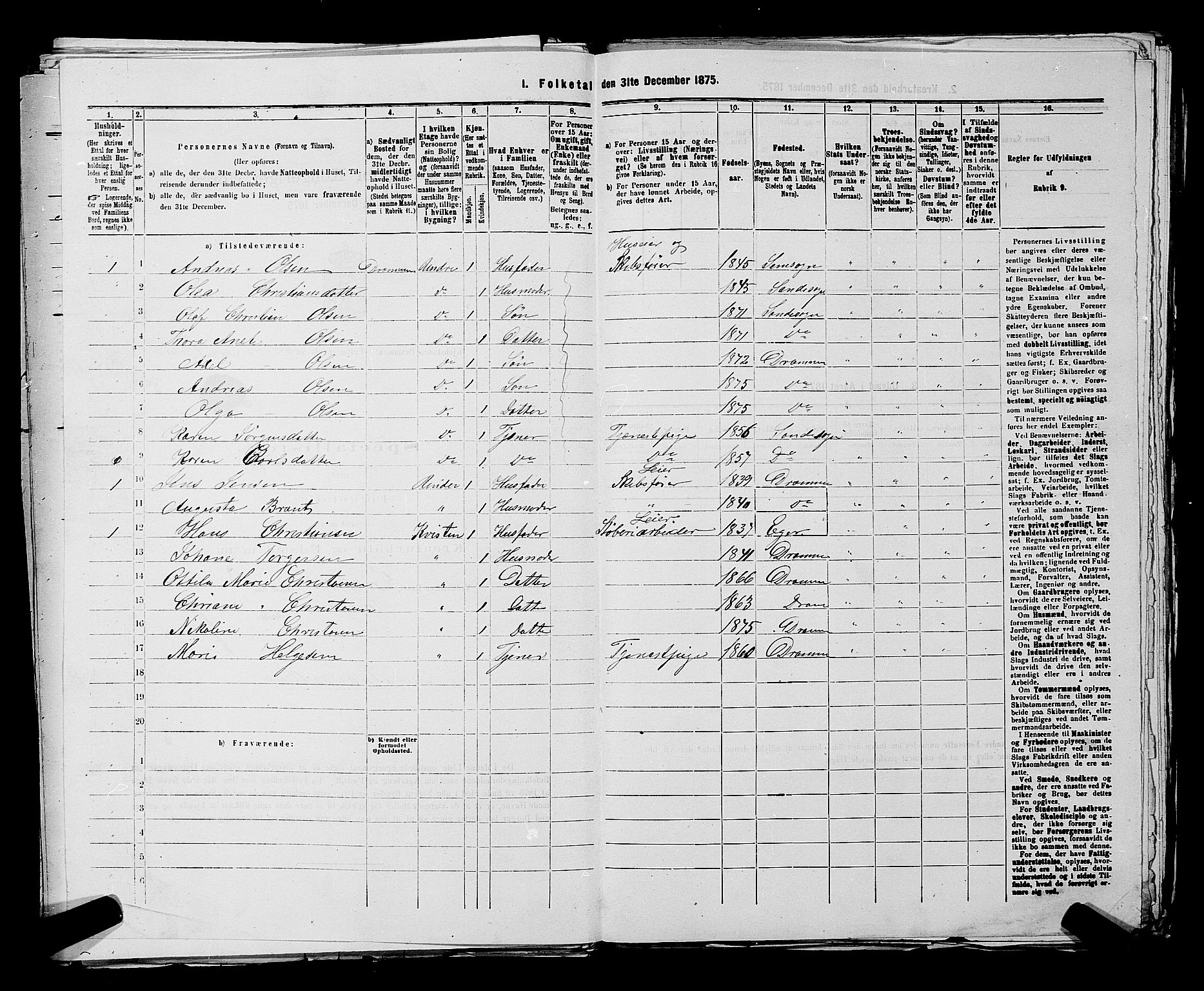 SAKO, 1875 census for 0602 Drammen, 1875, p. 3748