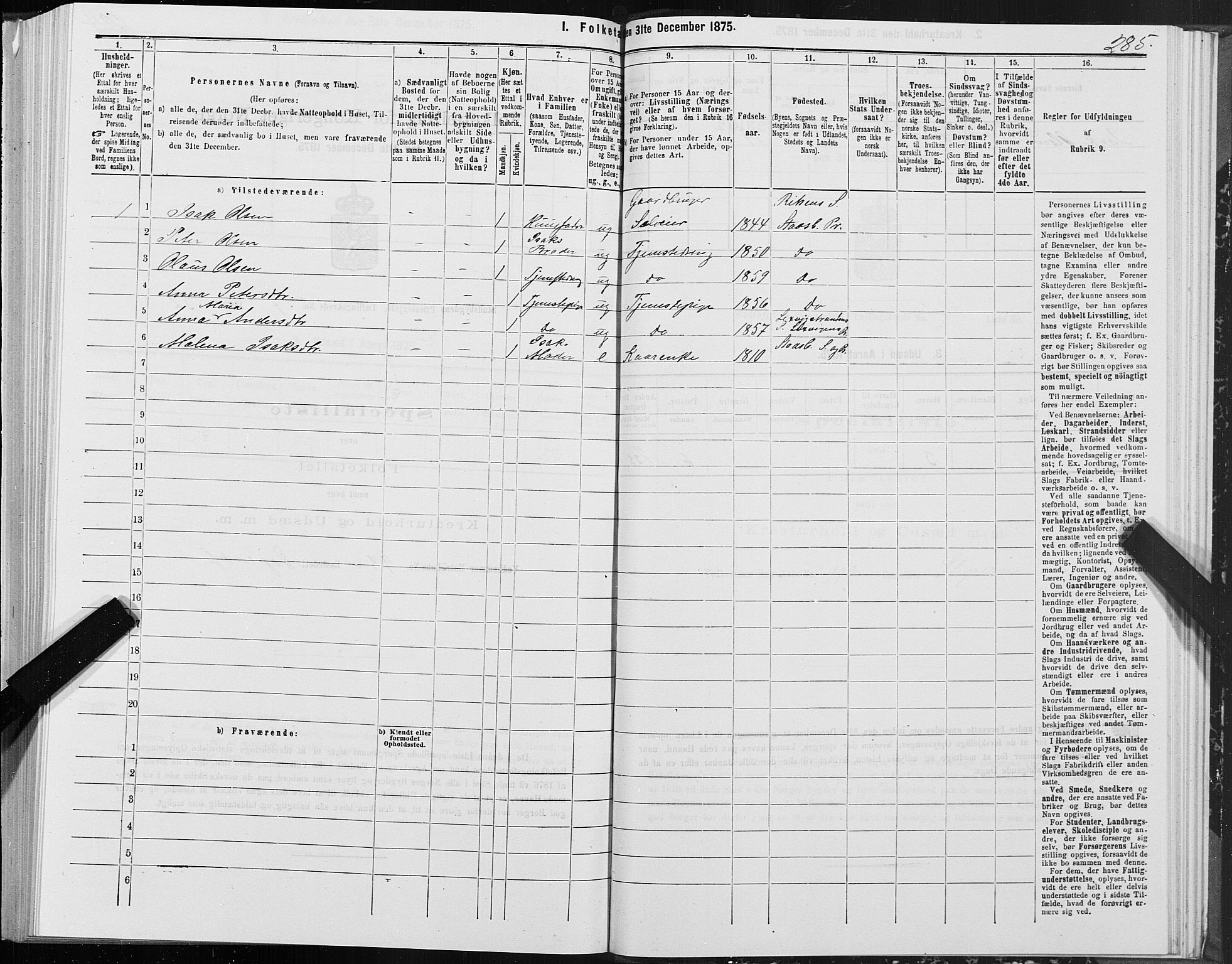 SAT, 1875 census for 1625P Stadsbygd, 1875, p. 4285