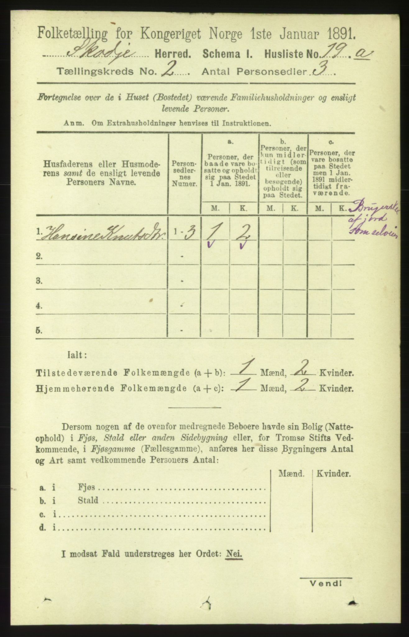 RA, 1891 census for 1529 Skodje, 1891, p. 264