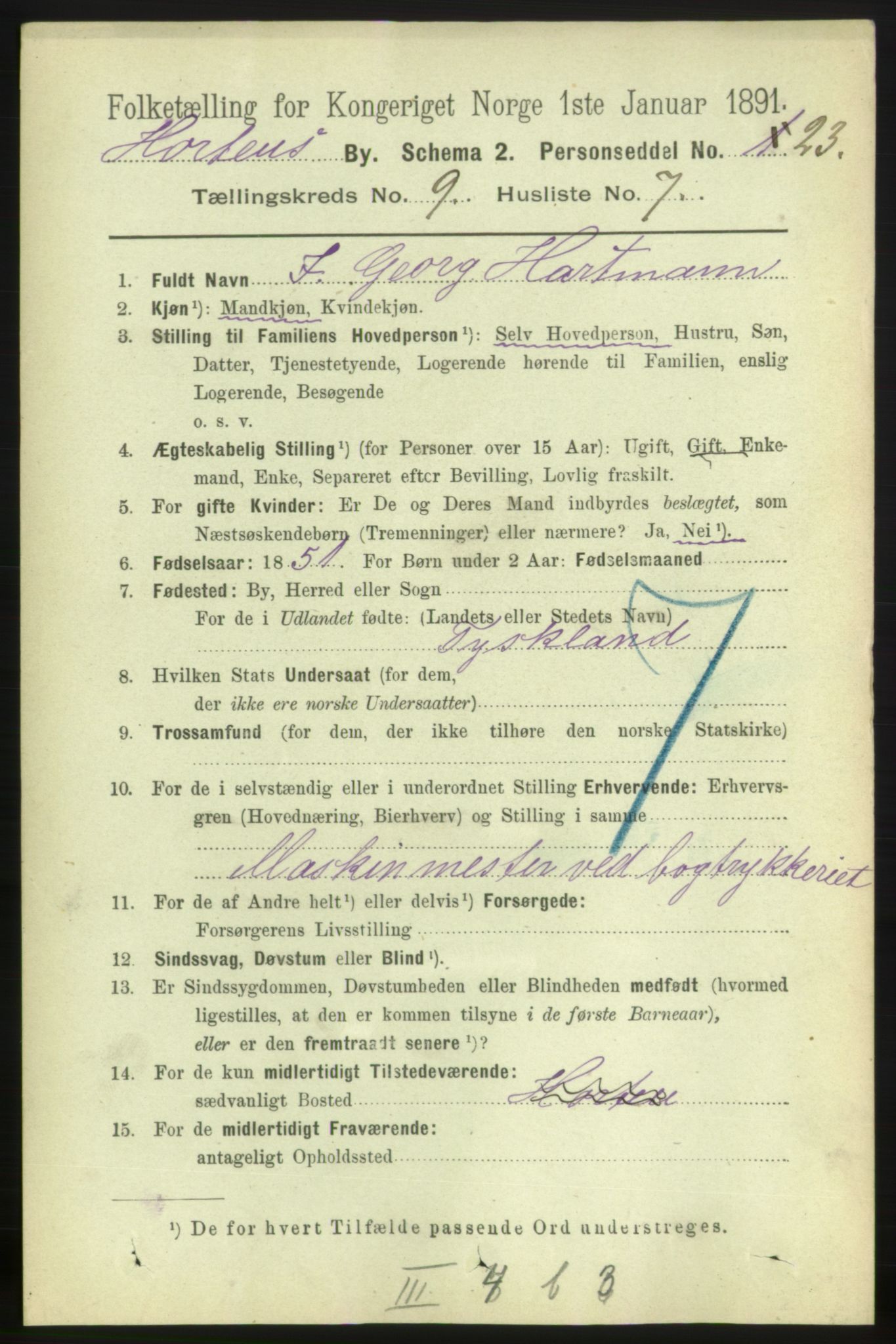 RA, 1891 census for 0703 Horten, 1891, p. 5616