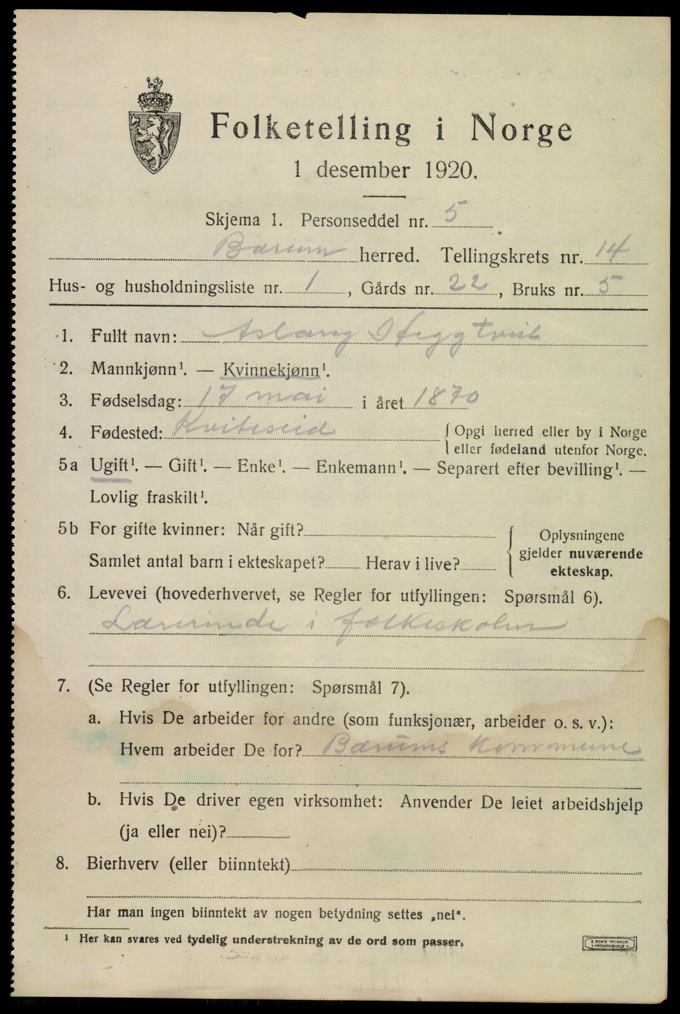 SAO, 1920 census for Bærum, 1920, p. 41138