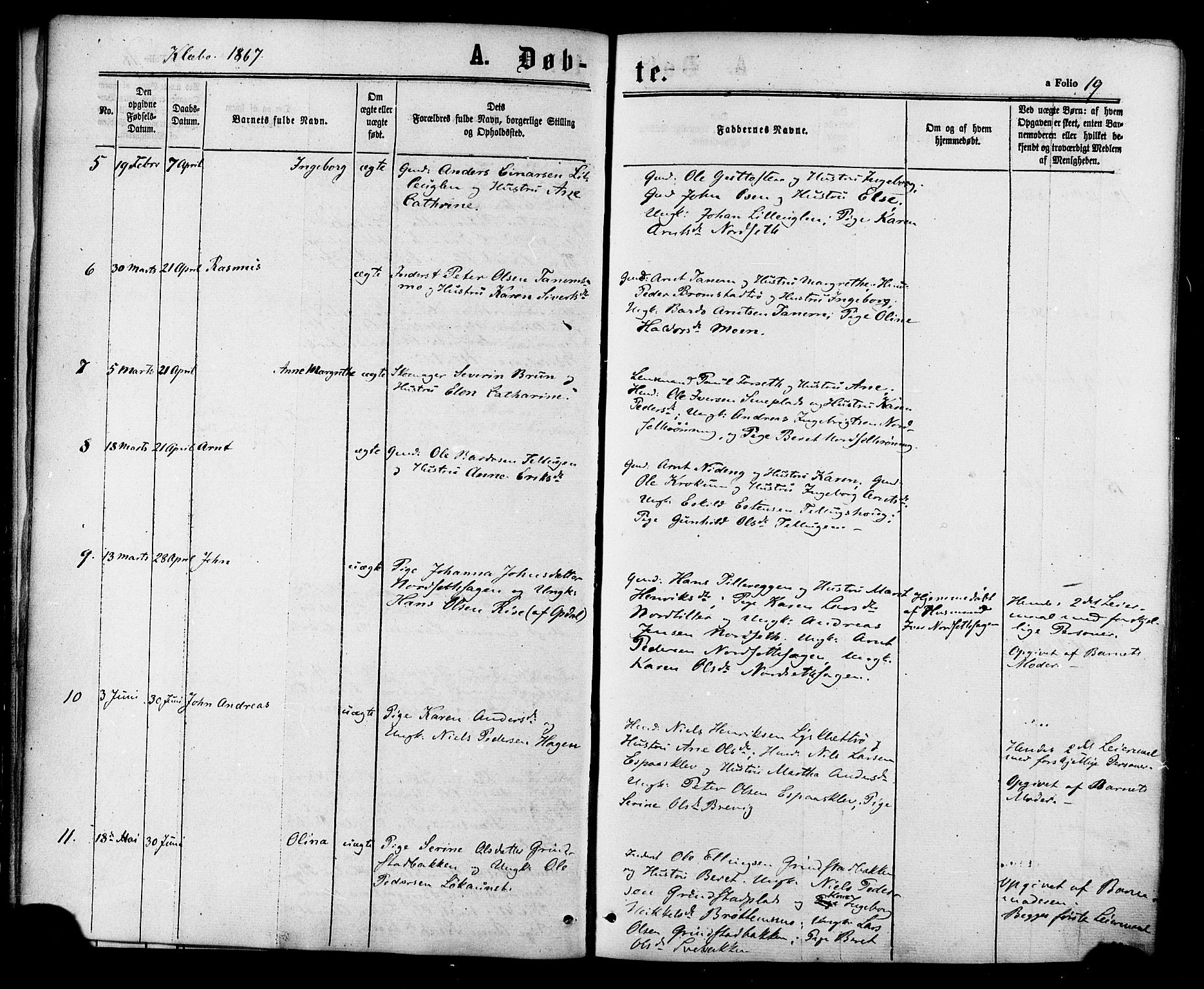Ministerialprotokoller, klokkerbøker og fødselsregistre - Sør-Trøndelag, SAT/A-1456/618/L0442: Parish register (official) no. 618A06 /1, 1863-1879, p. 19