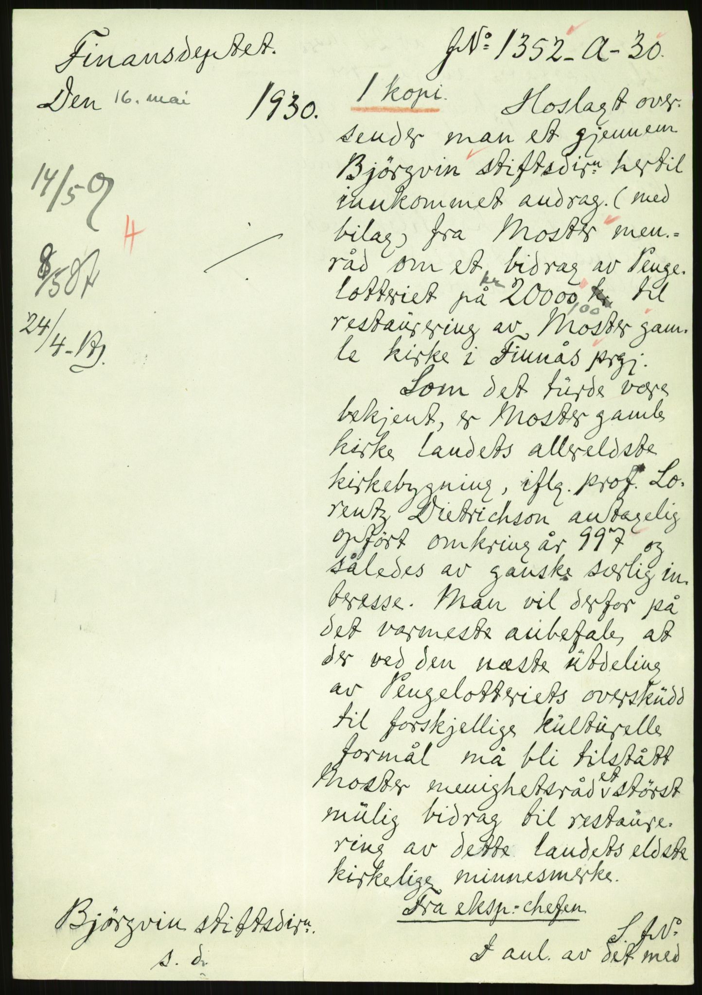 Kirke- og undervisningsdepartementet, Kontoret  for kirke og geistlighet A, AV/RA-S-1007/F/Fb/L0024: Finnås (gml. Føyen) - Fiskum se Eiker, 1838-1961, p. 403