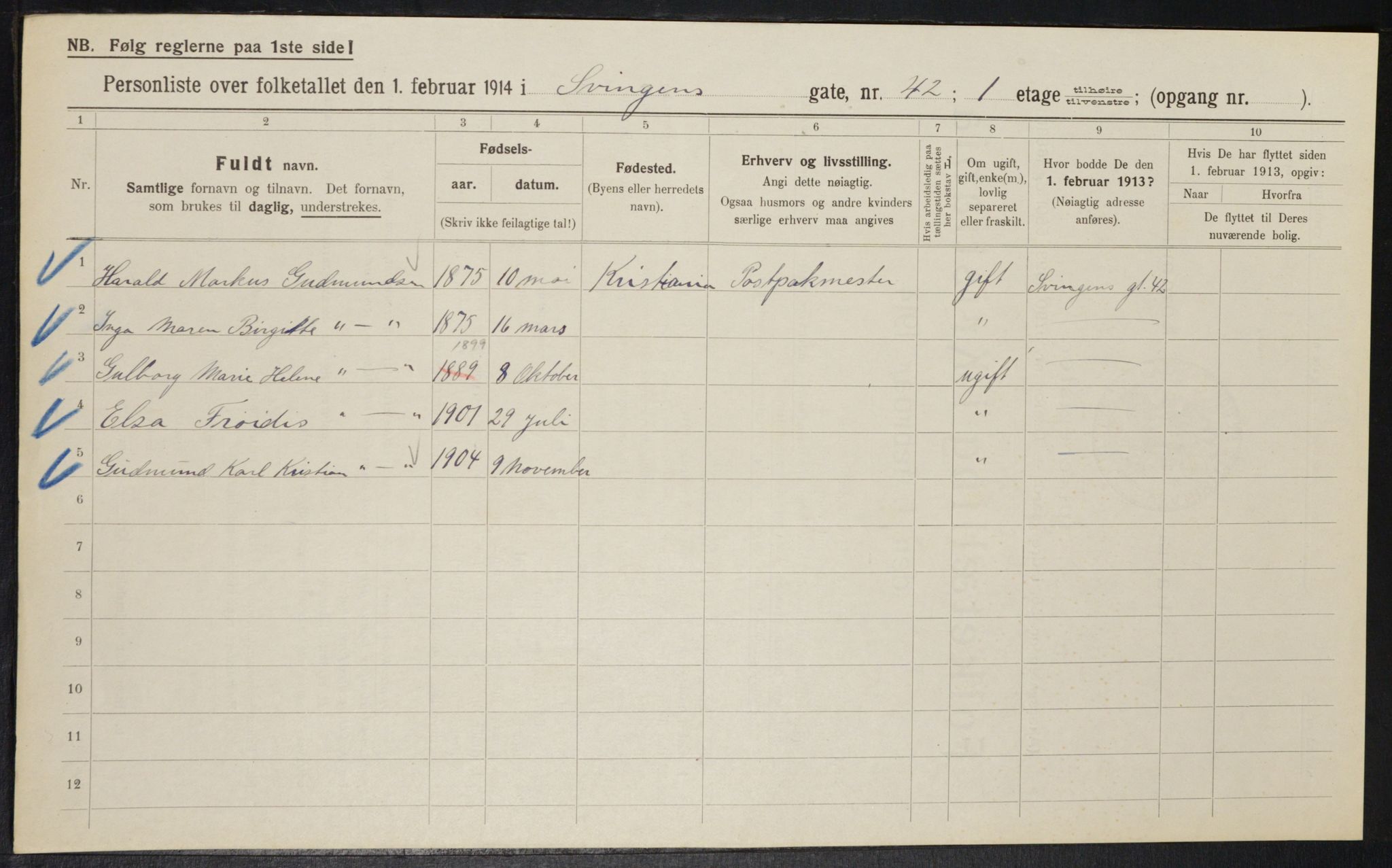 OBA, Municipal Census 1914 for Kristiania, 1914, p. 106916