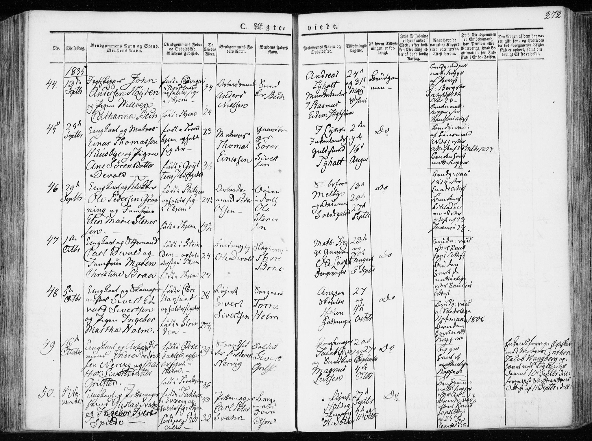 Ministerialprotokoller, klokkerbøker og fødselsregistre - Sør-Trøndelag, SAT/A-1456/601/L0047: Parish register (official) no. 601A15, 1831-1839, p. 272