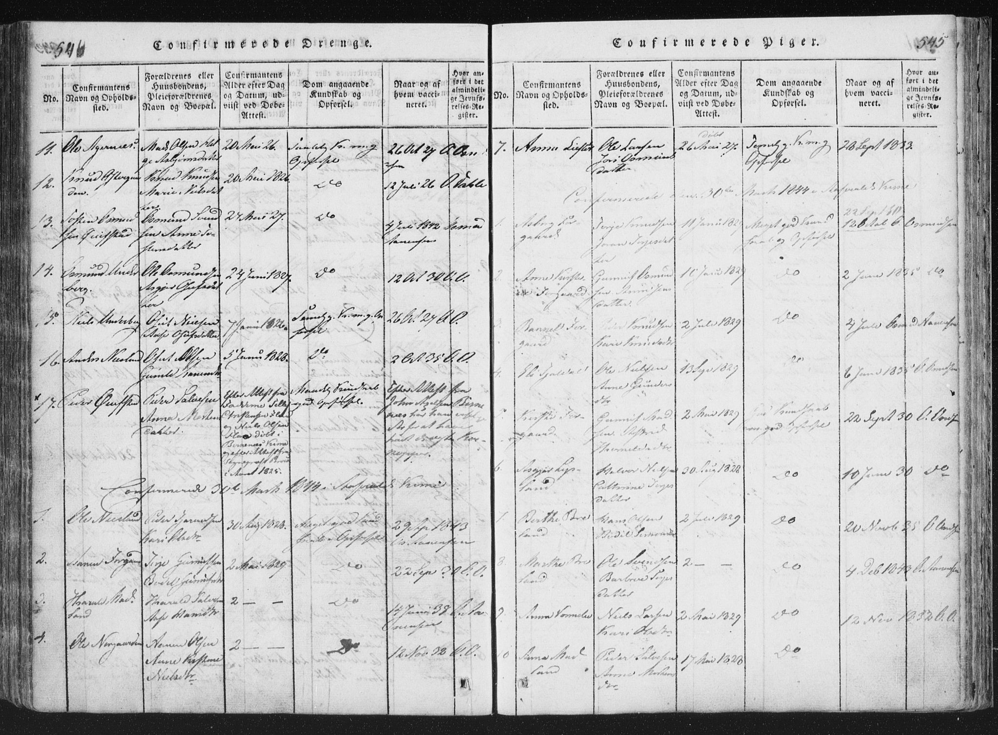 Åseral sokneprestkontor, AV/SAK-1111-0051/F/Fa/L0001: Parish register (official) no. A 1, 1815-1853, p. 544-545