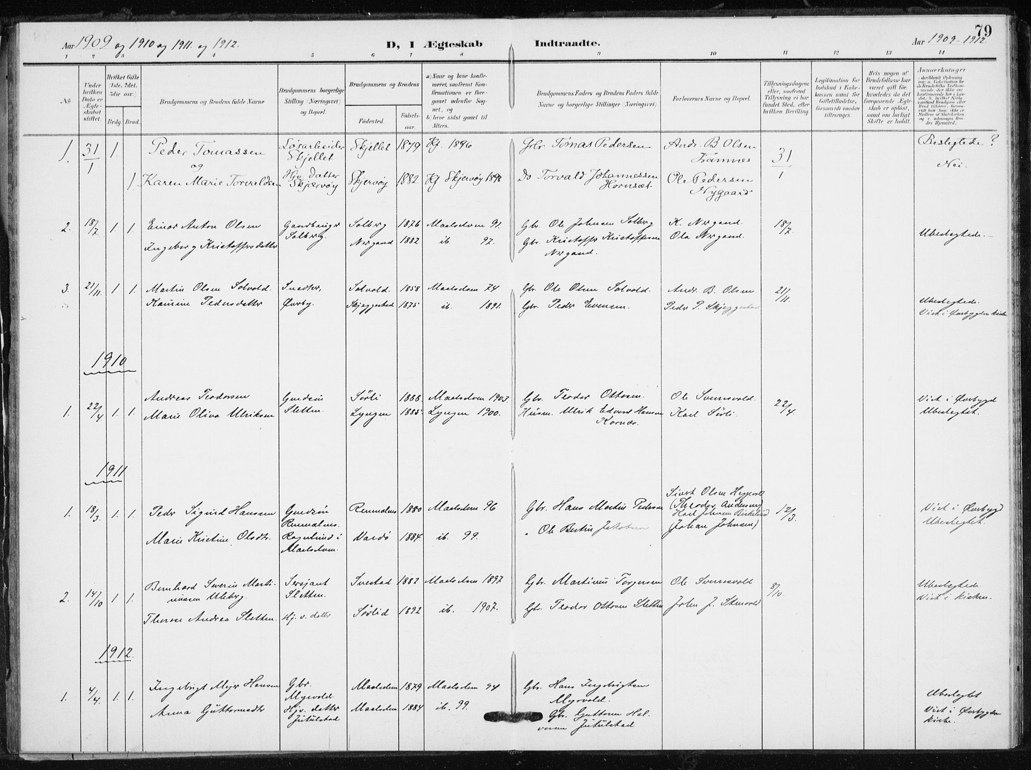 Målselv sokneprestembete, SATØ/S-1311/G/Ga/Gaa/L0012kirke: Parish register (official) no. 12, 1903-1920, p. 79