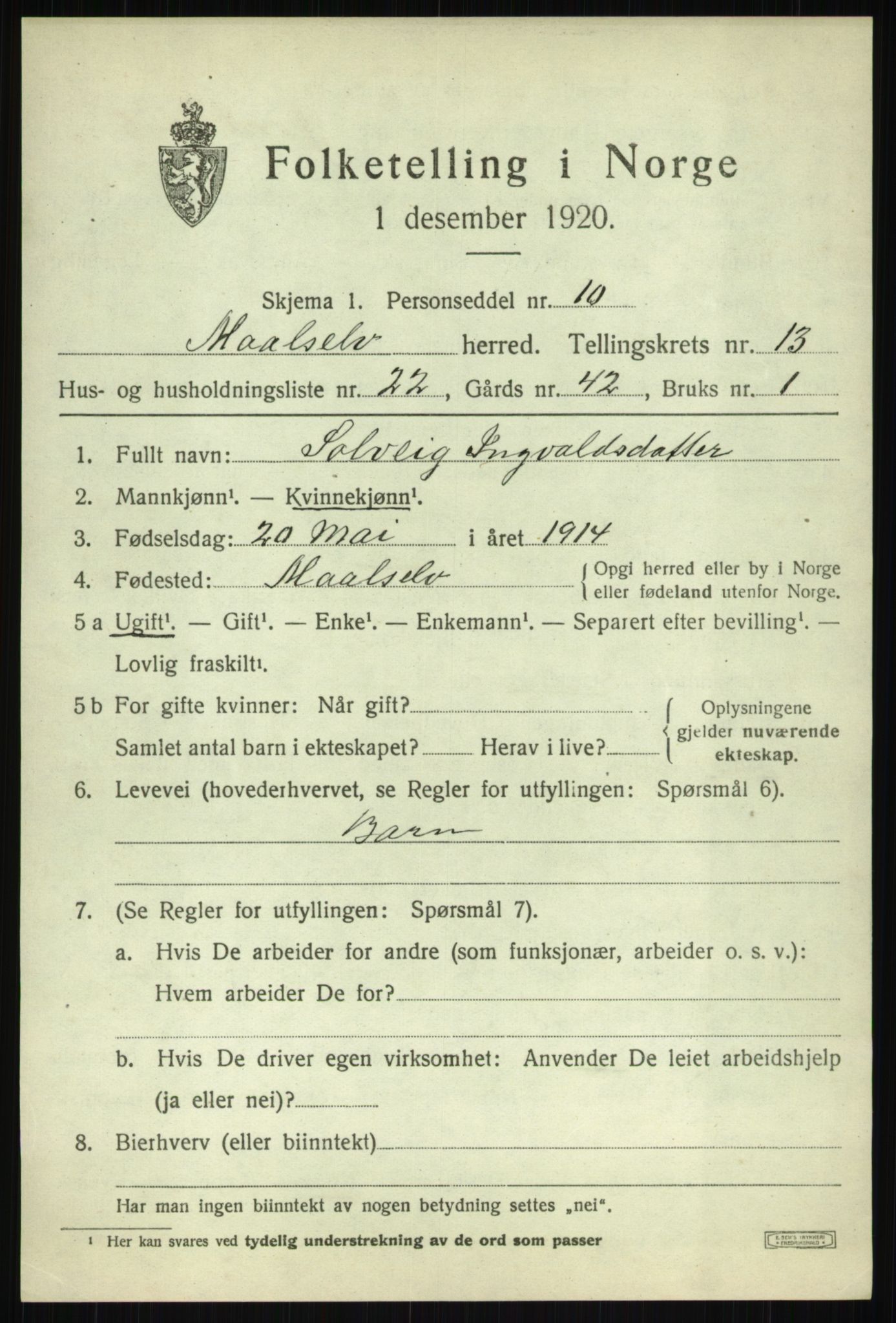 SATØ, 1920 census for Målselv, 1920, p. 6997