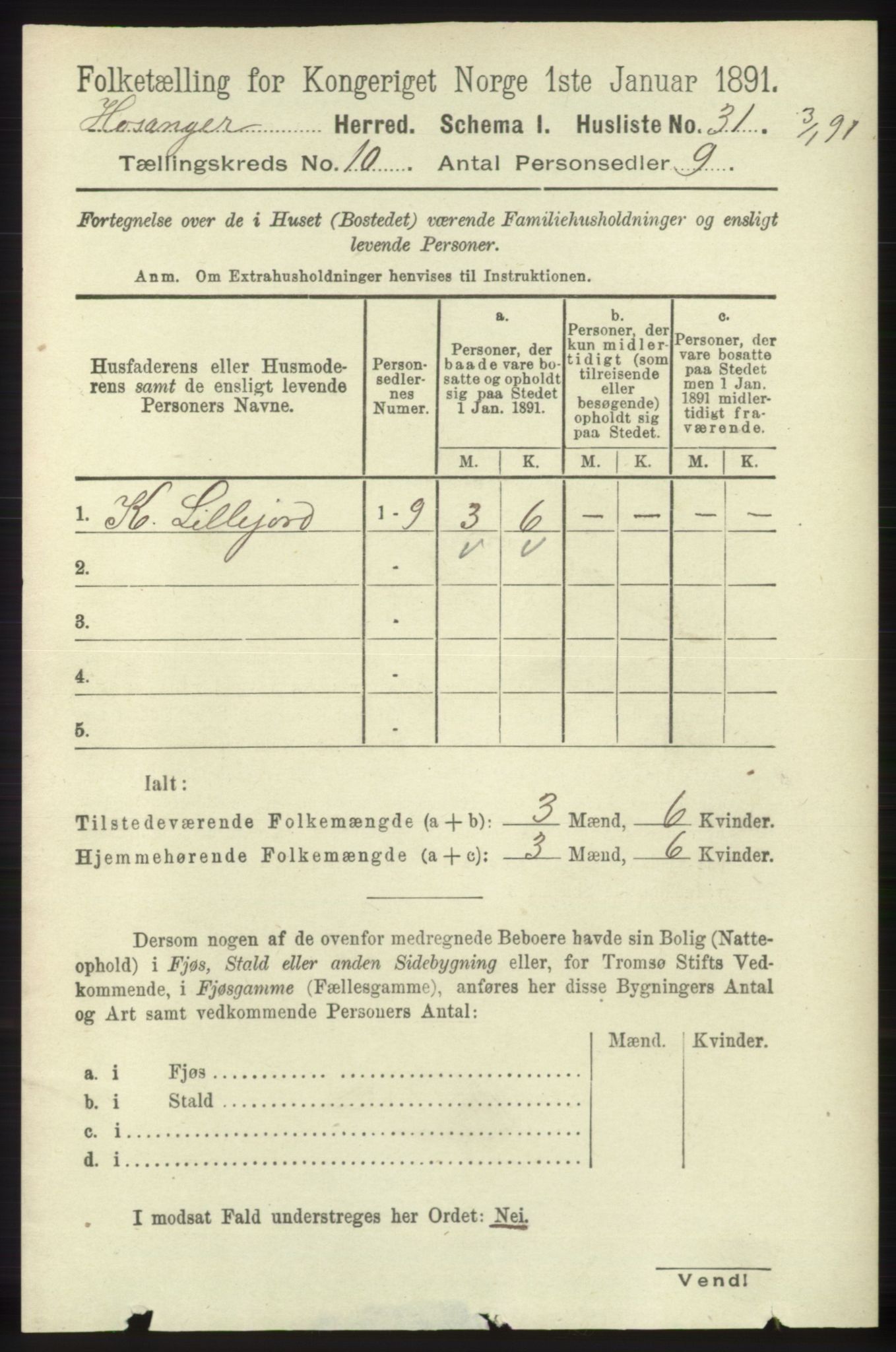 RA, 1891 census for 1253 Hosanger, 1891, p. 3456