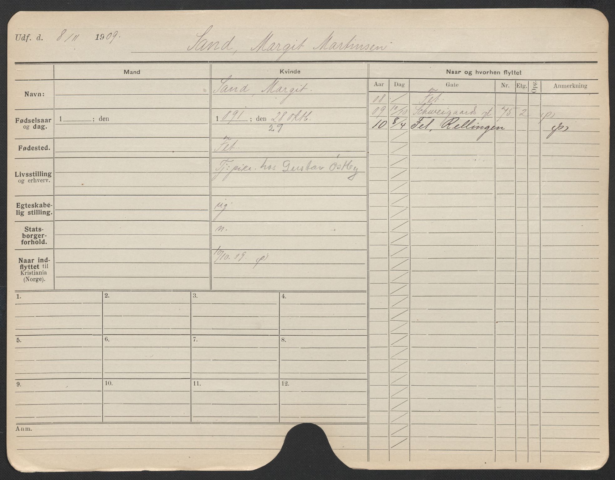 Oslo folkeregister, Registerkort, AV/SAO-A-11715/F/Fa/Fac/L0023: Kvinner, 1906-1914, p. 627a