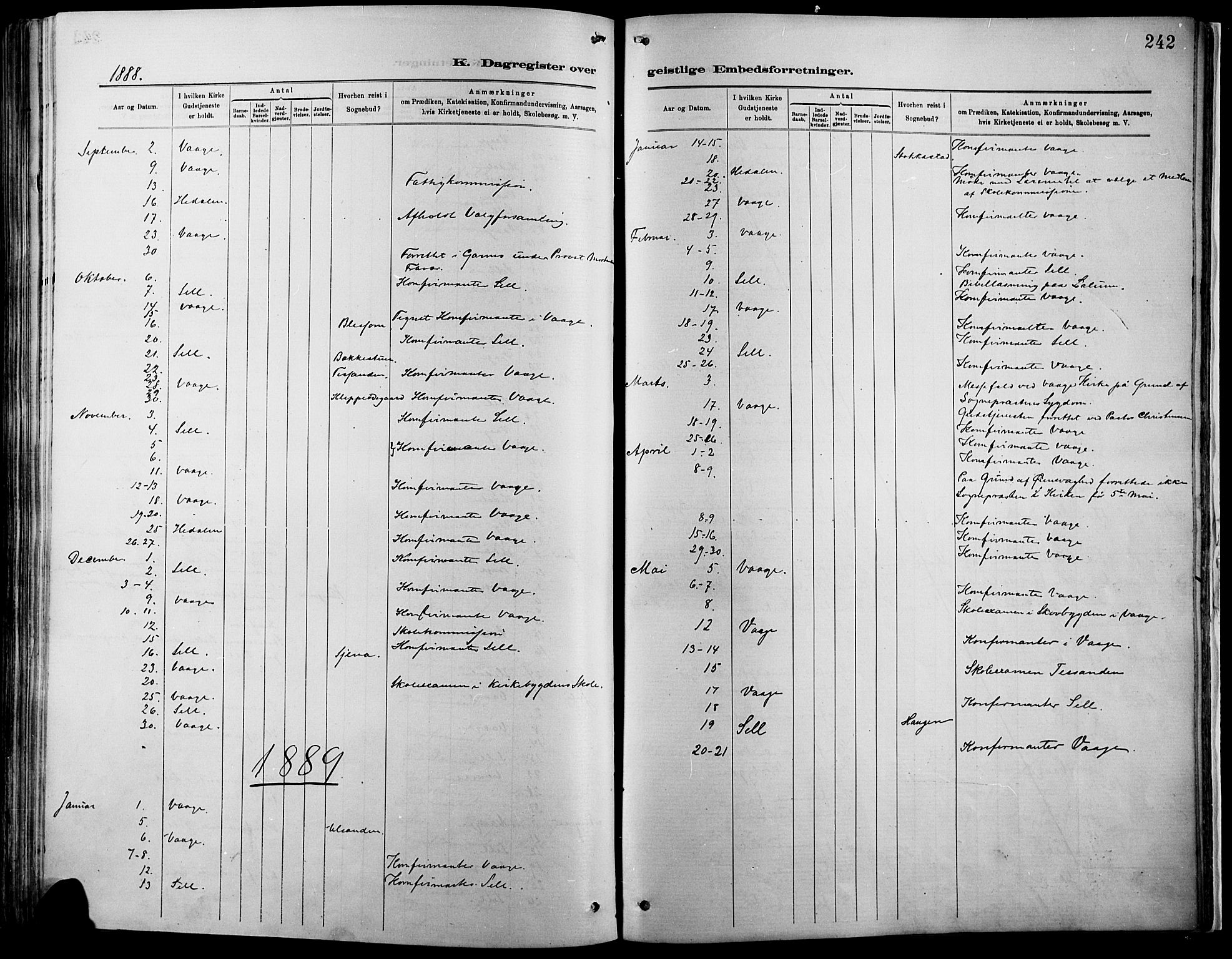 Vågå prestekontor, SAH/PREST-076/H/Ha/Haa/L0009: Parish register (official) no. 9, 1886-1904, p. 242