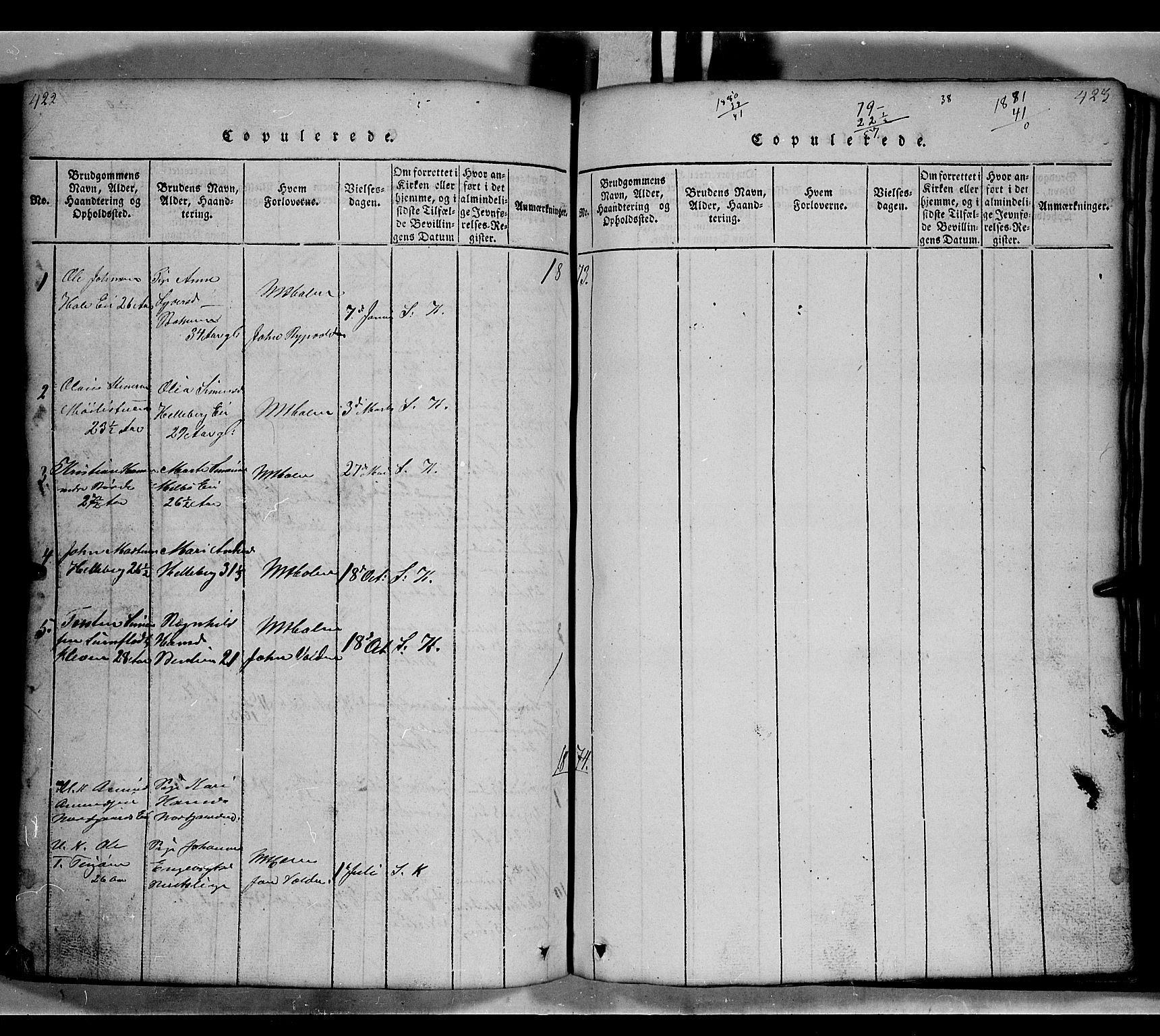 Gausdal prestekontor, SAH/PREST-090/H/Ha/Hab/L0002: Parish register (copy) no. 2, 1818-1874, p. 422-423
