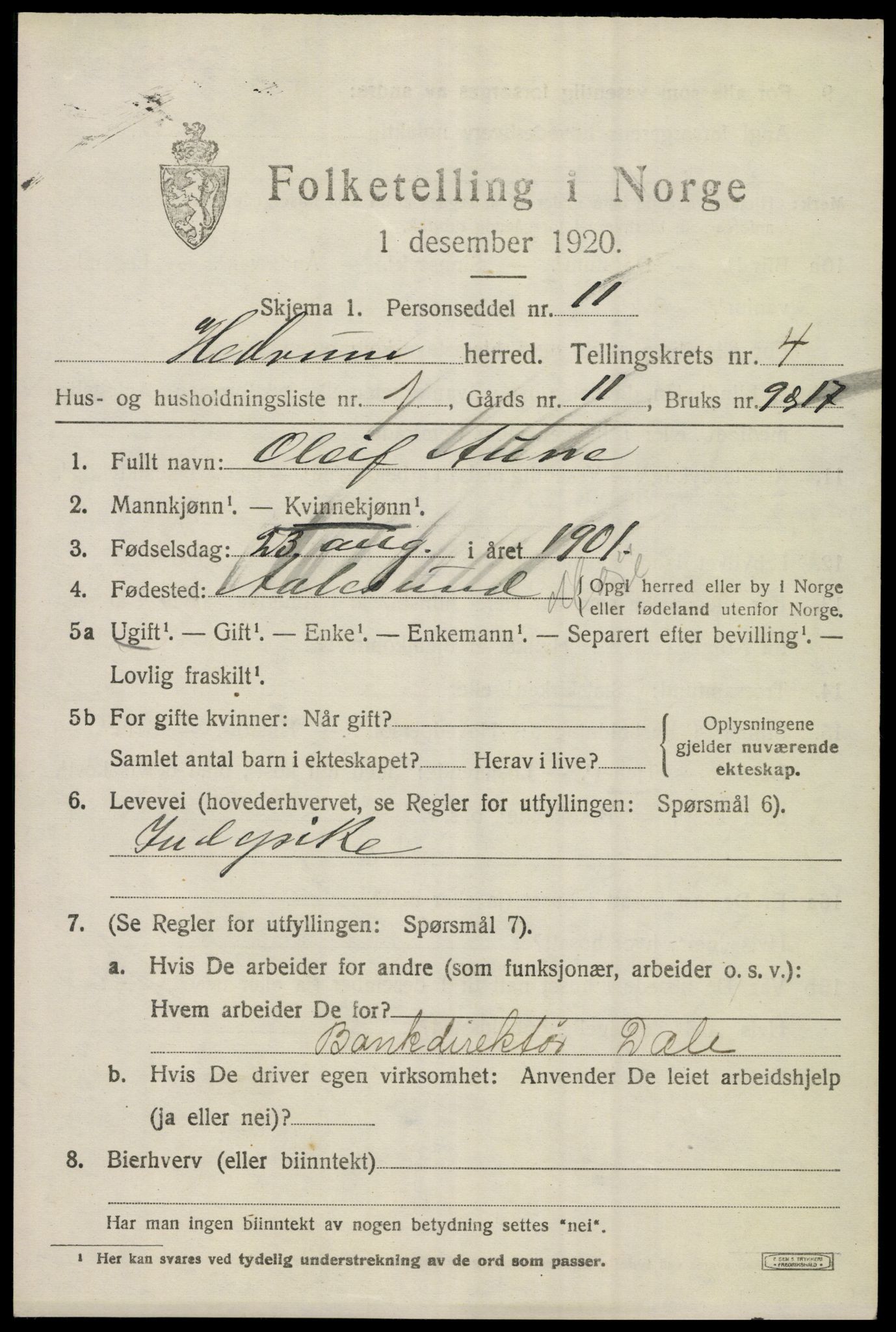 SAKO, 1920 census for Hedrum, 1920, p. 4013