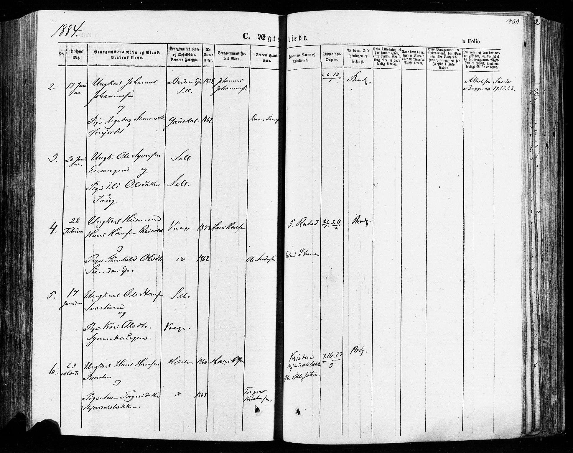 Vågå prestekontor, SAH/PREST-076/H/Ha/Haa/L0007: Parish register (official) no. 7 /1, 1872-1886, p. 360