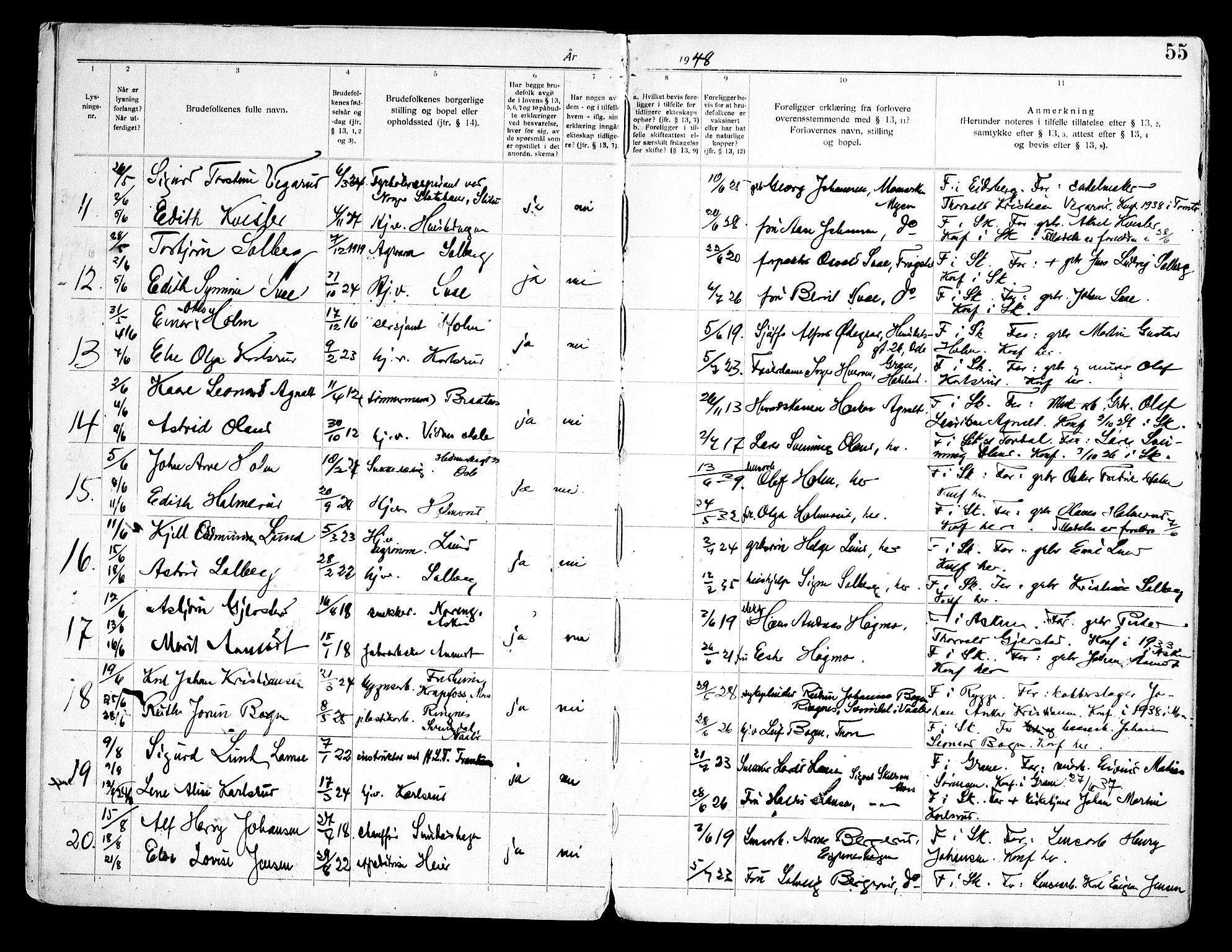 Skiptvet prestekontor Kirkebøker, SAO/A-20009/H/Ha/L0001: Banns register no. 1, 1919-1969, p. 55