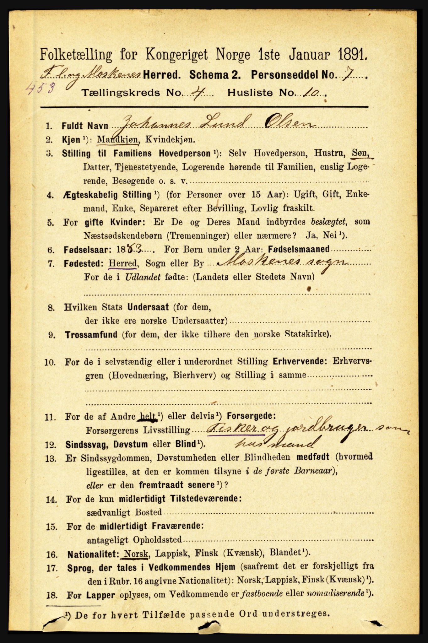 RA, 1891 census for 1859 Flakstad, 1891, p. 1949