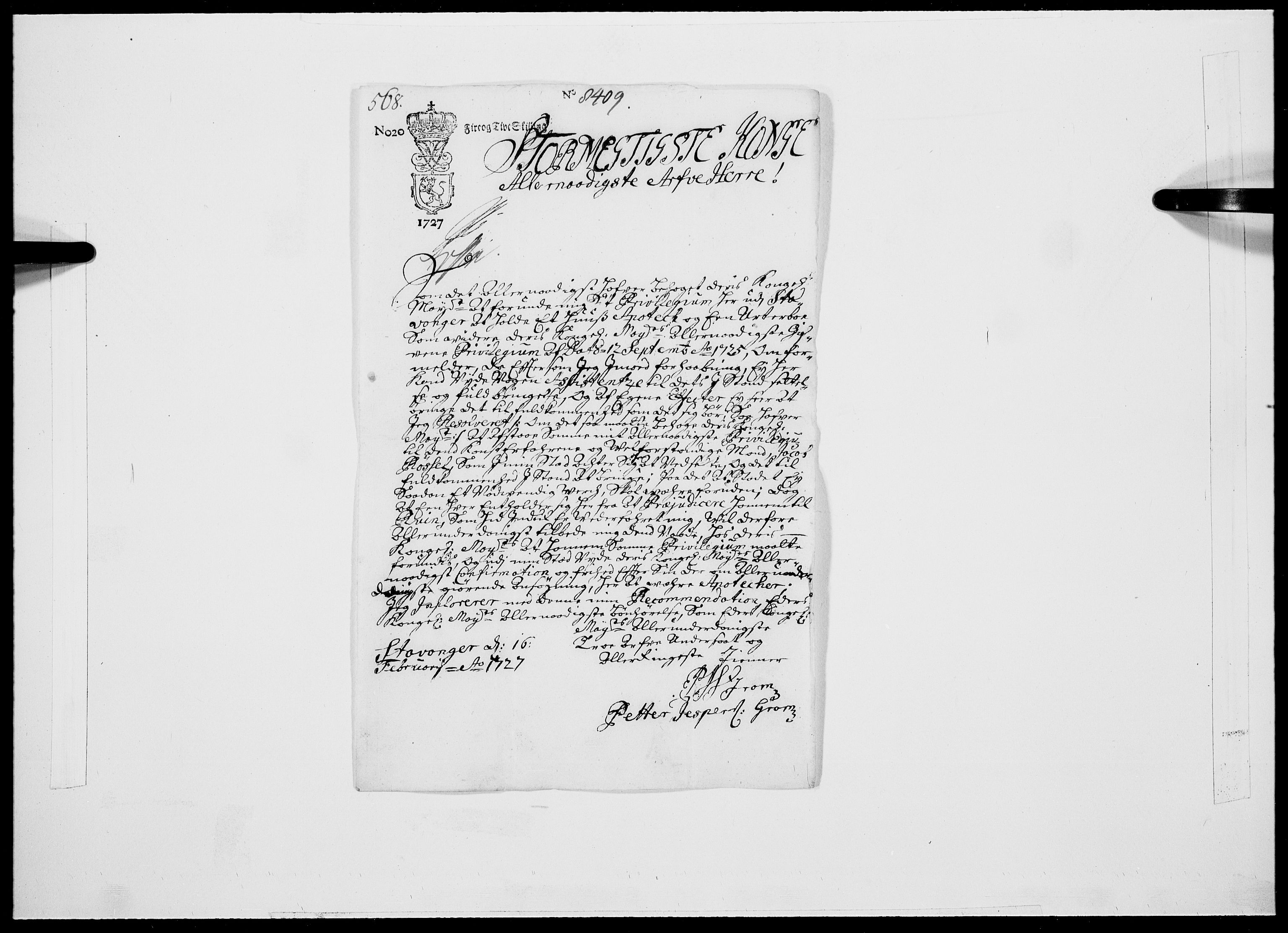 Danske Kanselli 1572-1799, AV/RA-EA-3023/F/Fc/Fcc/Fcca/L0101: Norske innlegg 1572-1799, 1727, p. 7