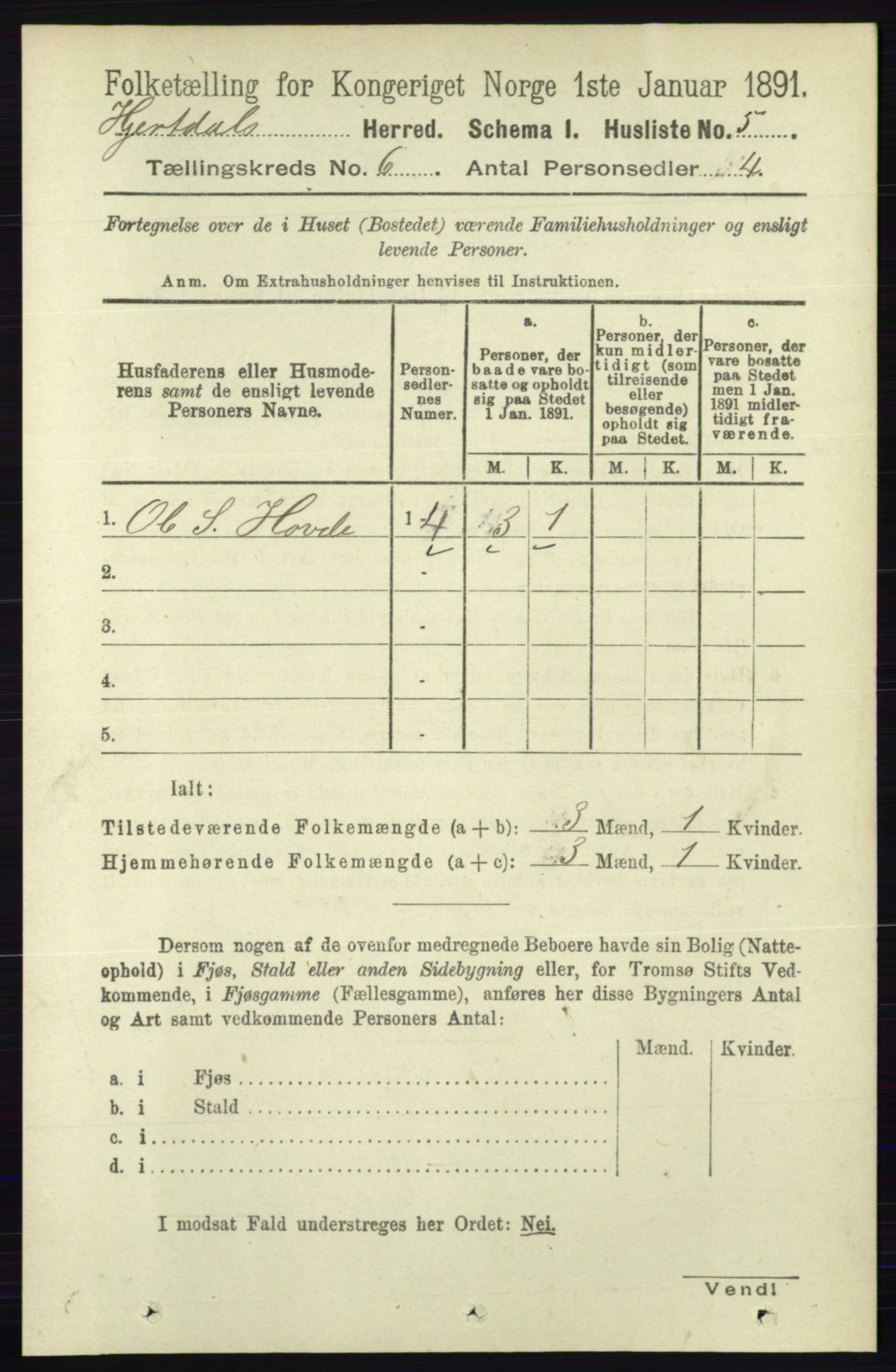 RA, 1891 census for 0827 Hjartdal, 1891, p. 2129