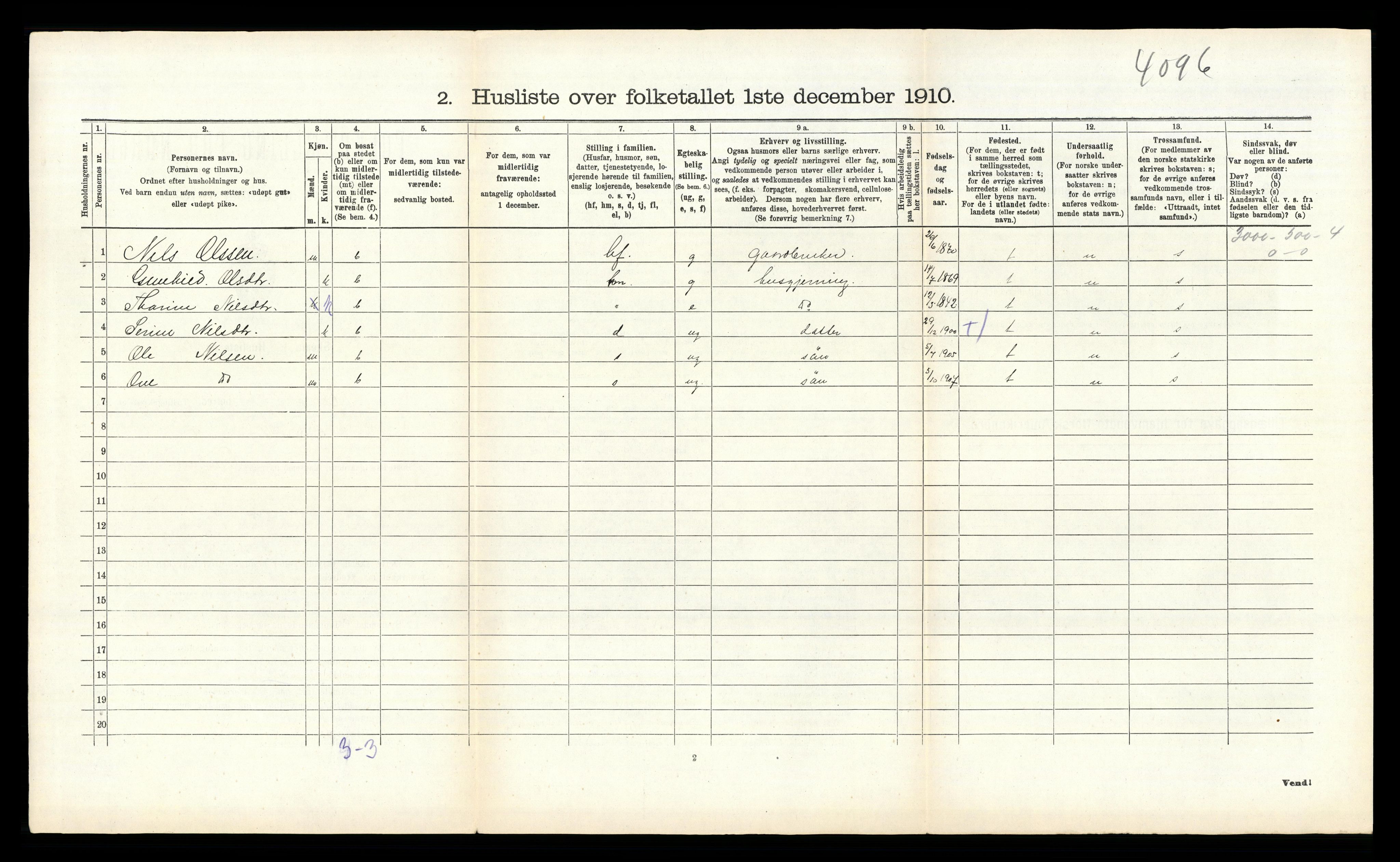 RA, 1910 census for Øyestad, 1910, p. 1609