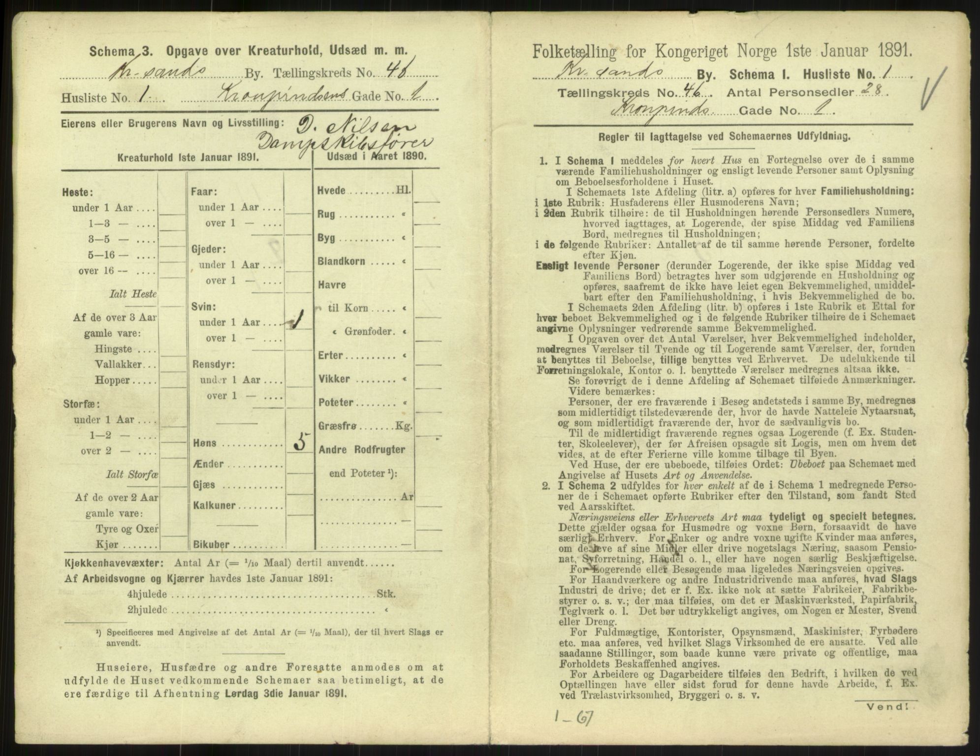 RA, 1891 census for 1001 Kristiansand, 1891, p. 2464