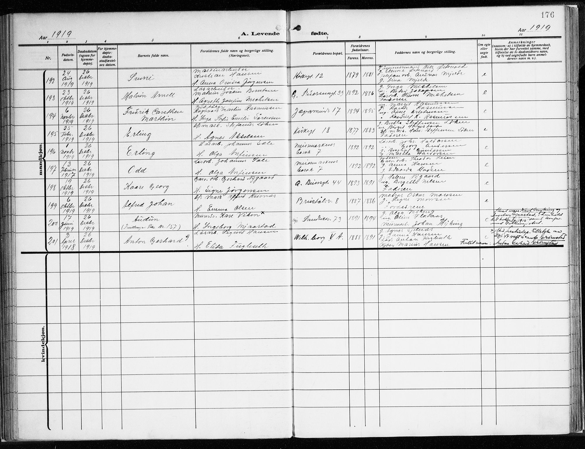 Sandviken Sokneprestembete, AV/SAB-A-77601/H/Ha/L0007: Parish register (official) no. B 4, 1912-1924, p. 176