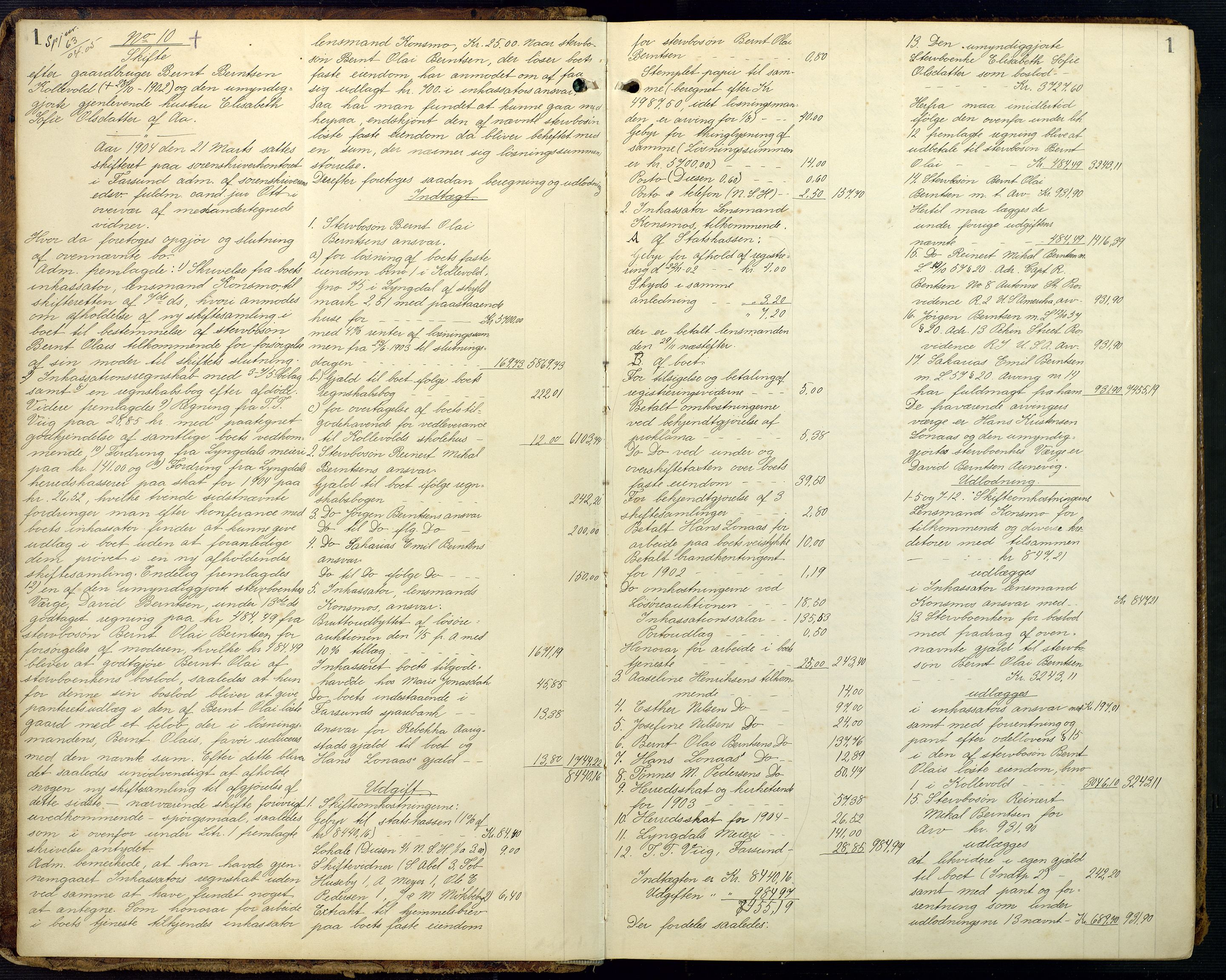 Lyngdal sorenskriveri, AV/SAK-1221-0004/H/Hc/L0898: Skifteutlodningsprotokoll nr. 8, 1904-1911, p. 1