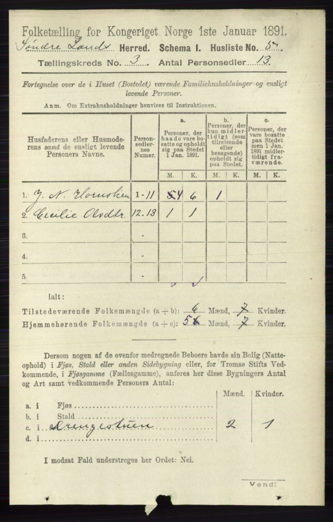 RA, 1891 census for 0536 Søndre Land, 1891, p. 2271