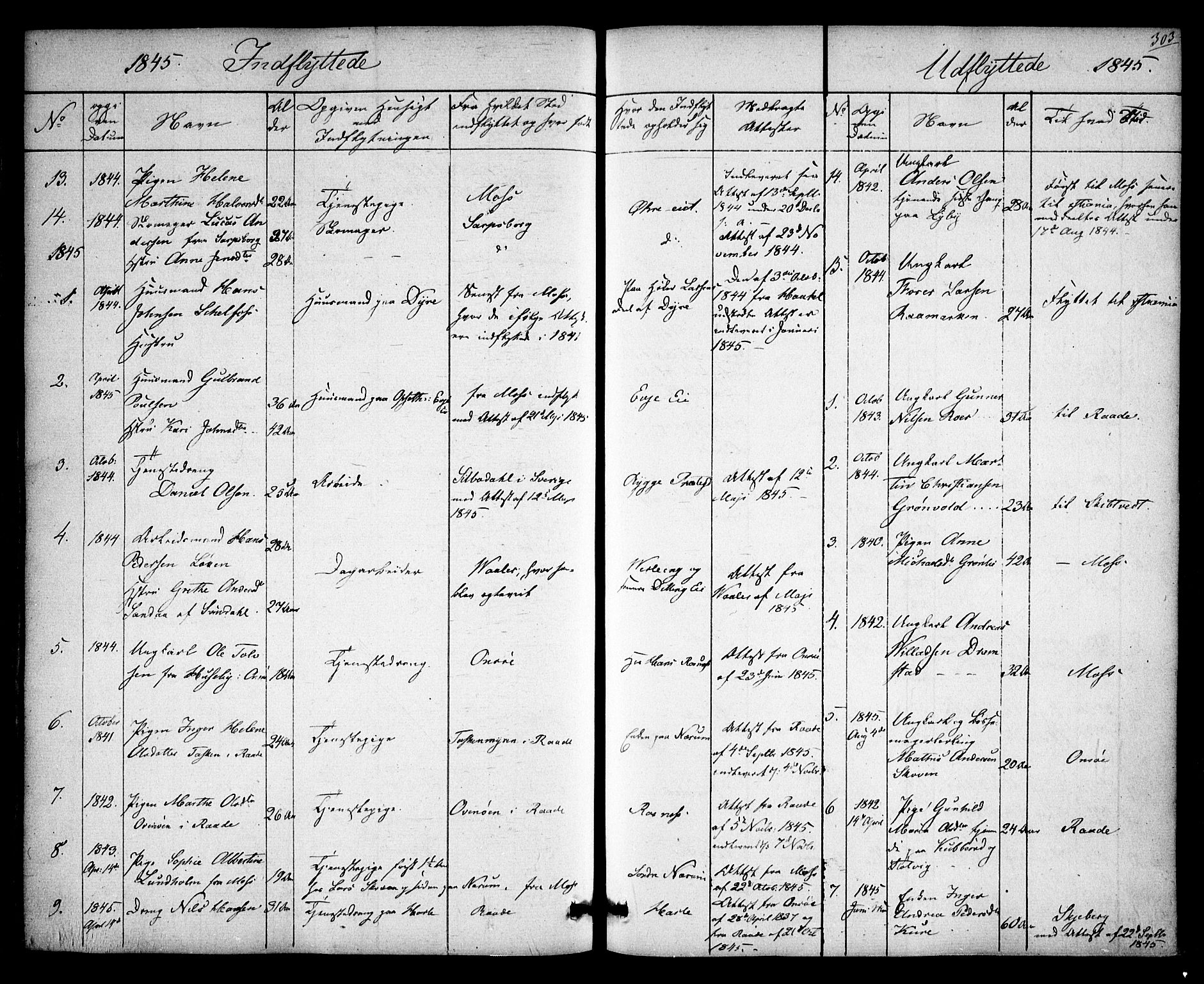 Rygge prestekontor Kirkebøker, SAO/A-10084b/F/Fa/L0004: Parish register (official) no. 4, 1836-1851, p. 303