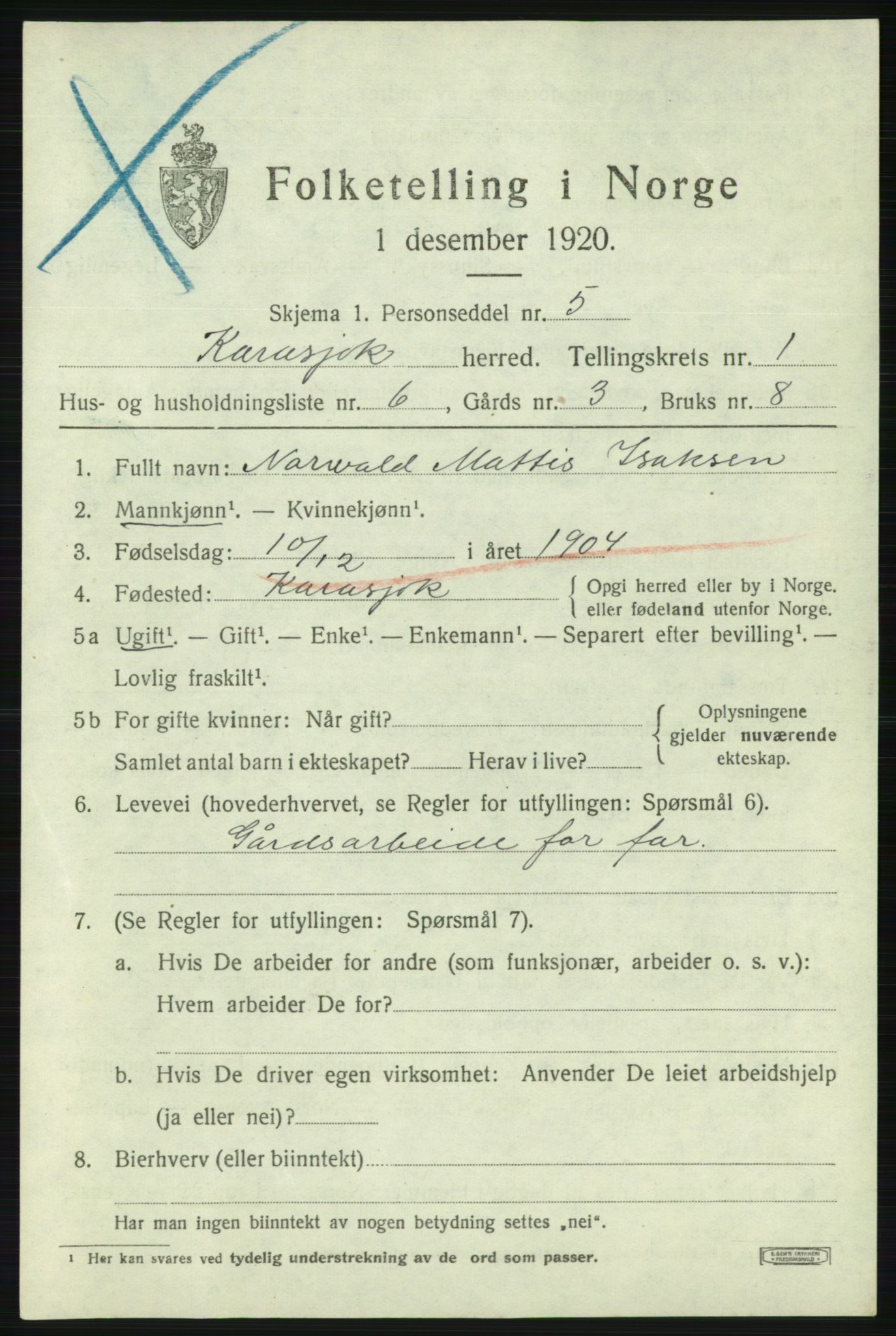 SATØ, 1920 census for Karasjok, 1920, p. 462