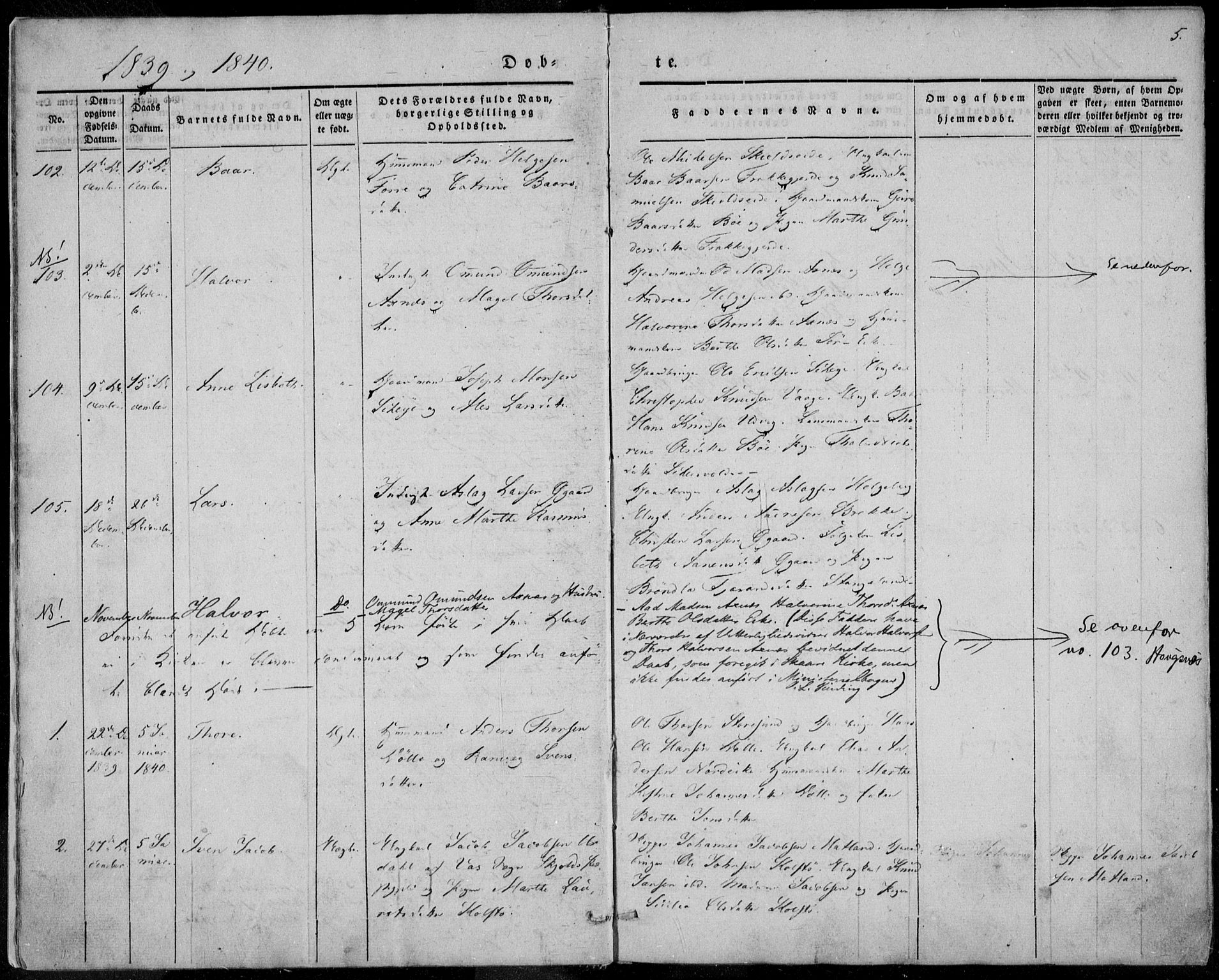 Avaldsnes sokneprestkontor, SAST/A -101851/H/Ha/Haa/L0006: Parish register (official) no. A 6, 1839-1847, p. 5