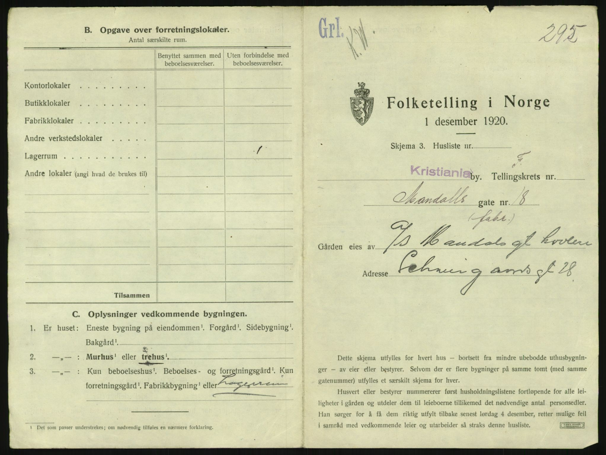 SAO, 1920 census for Kristiania, 1920, p. 61666