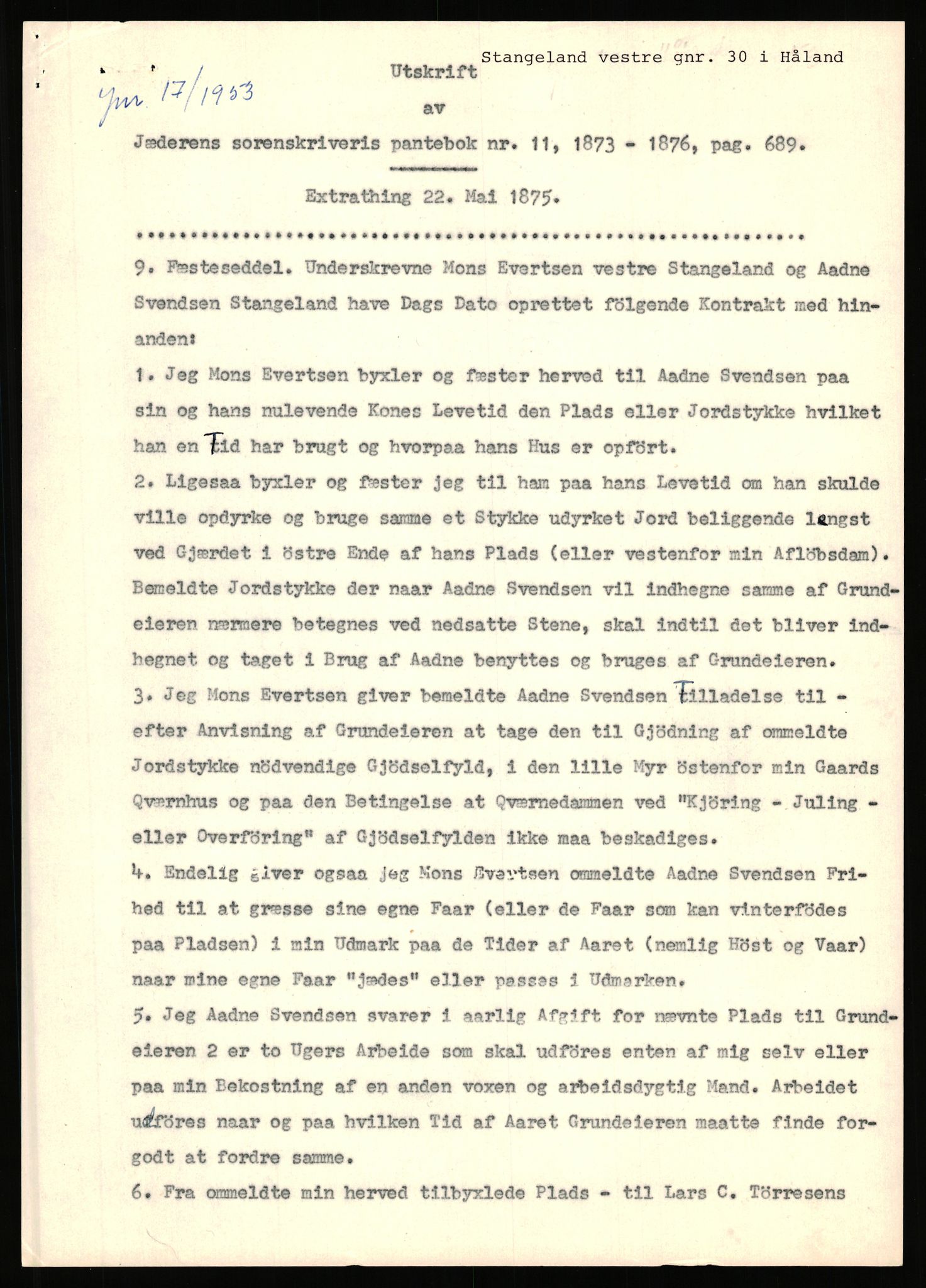 Statsarkivet i Stavanger, AV/SAST-A-101971/03/Y/Yj/L0078: Avskrifter sortert etter gårdsnavn: Solli i Lund - Staurland, 1750-1930, p. 494