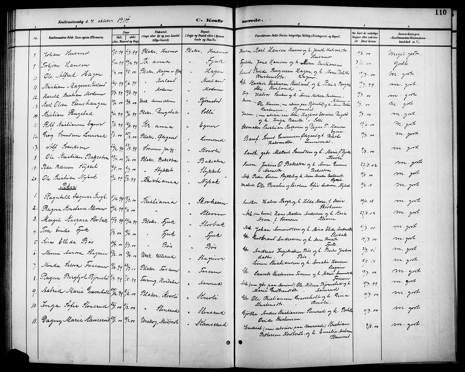 Aurskog prestekontor Kirkebøker, SAO/A-10304a/G/Gb/L0002: Parish register (copy) no. II 2, 1901-1926, p. 110