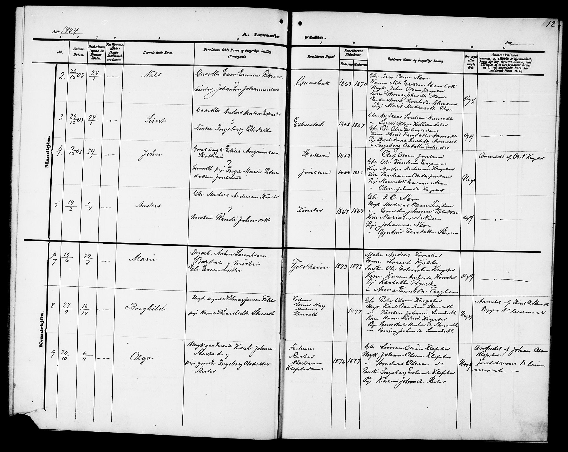 Ministerialprotokoller, klokkerbøker og fødselsregistre - Sør-Trøndelag, SAT/A-1456/694/L1133: Parish register (copy) no. 694C05, 1901-1914, p. 12