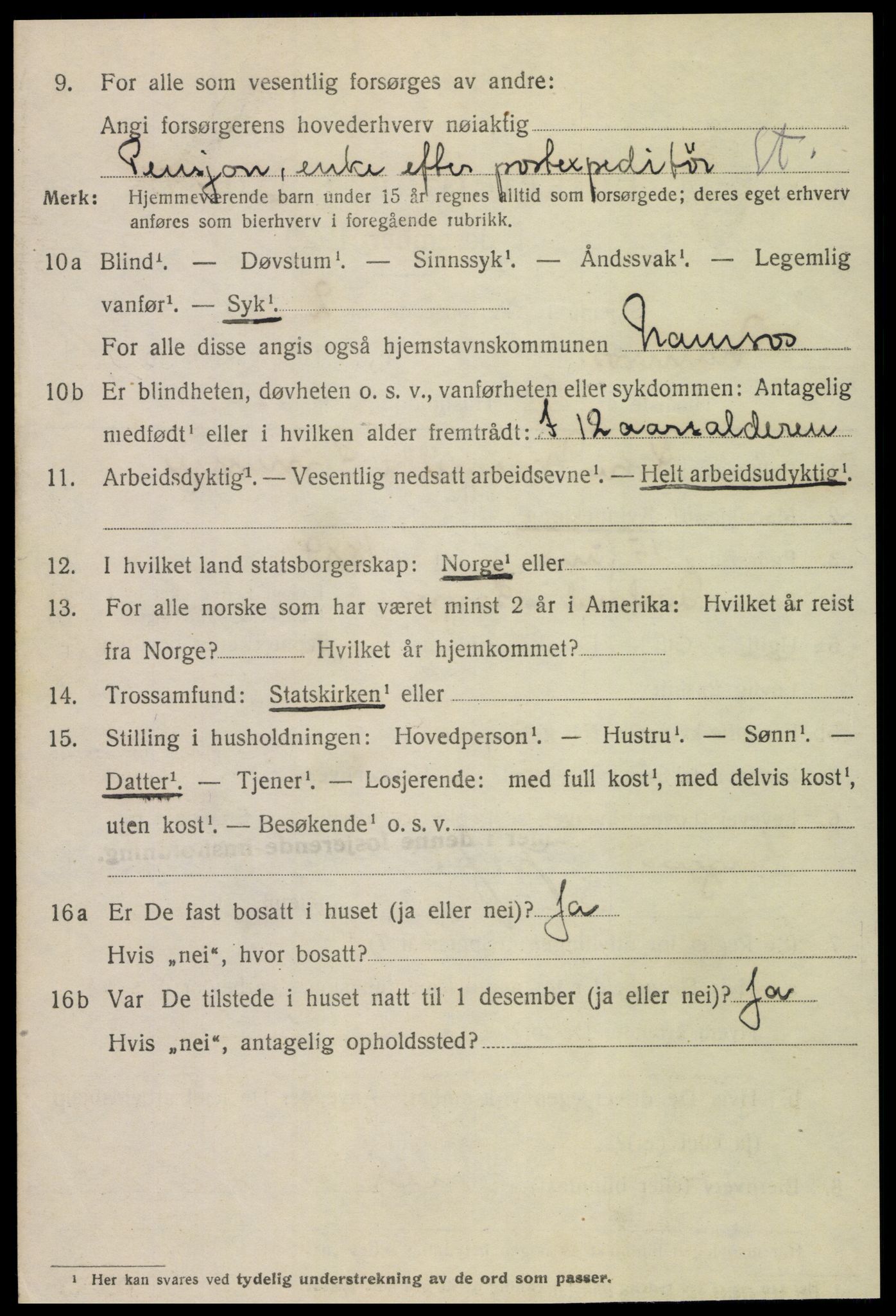 SAT, 1920 census for Namsos, 1920, p. 5630