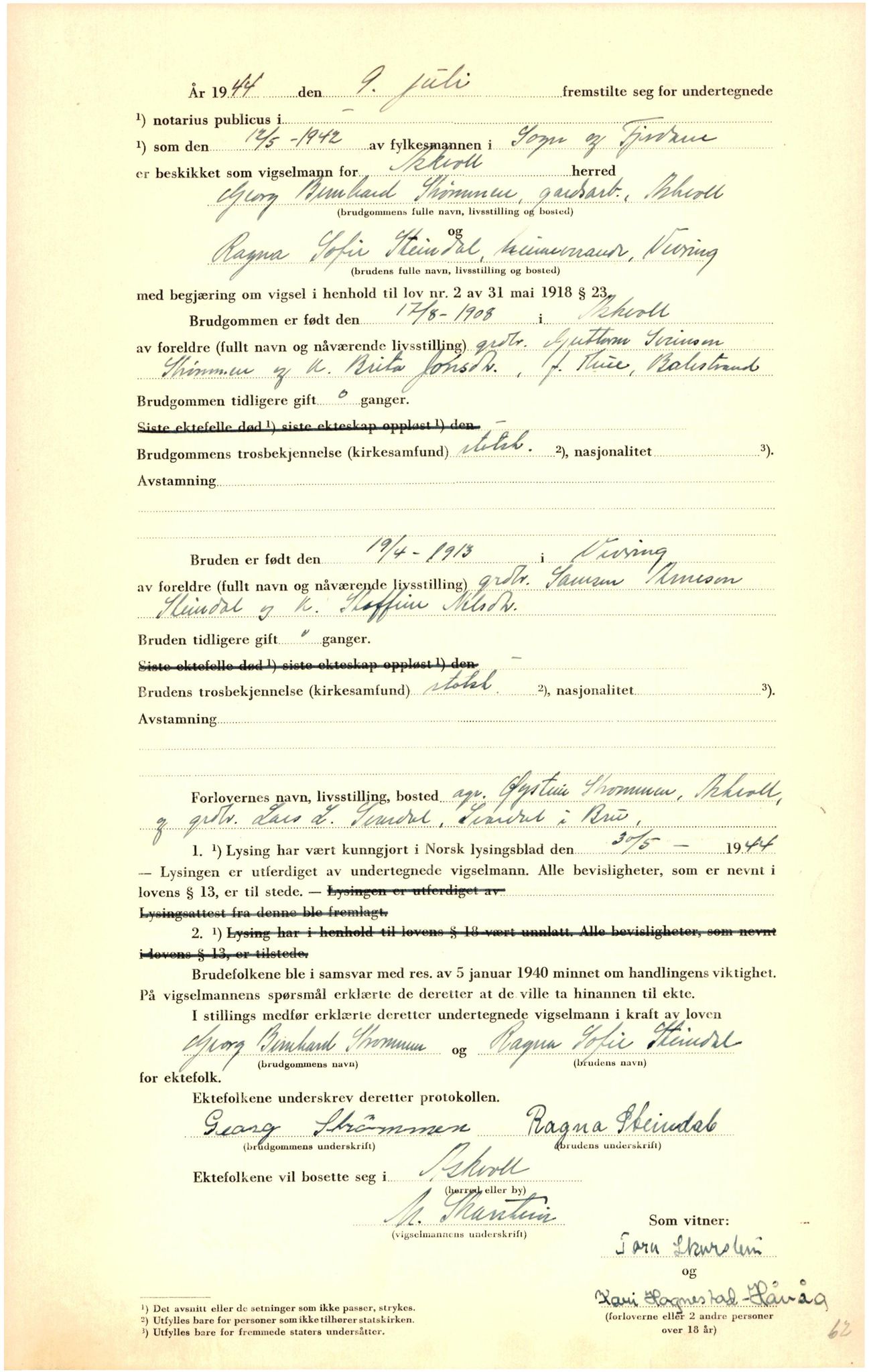 Sunnfjord tingrett, AV/SAB-A-3201/1/M/Mc/Mca/L0001: Vigselsbok, 1942-1945, p. 32b