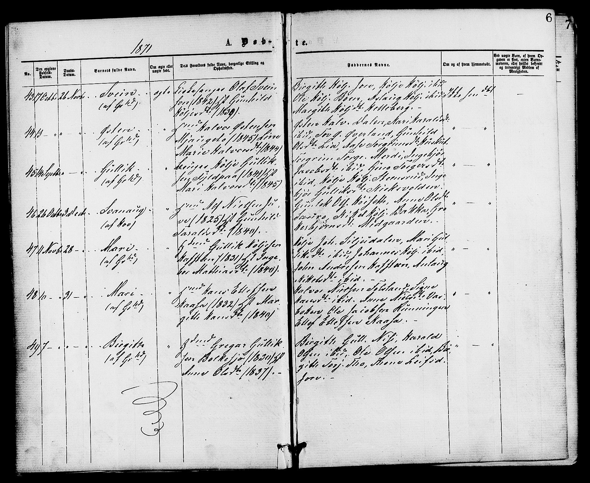 Gransherad kirkebøker, SAKO/A-267/F/Fa/L0004: Parish register (official) no. I 4, 1871-1886, p. 6